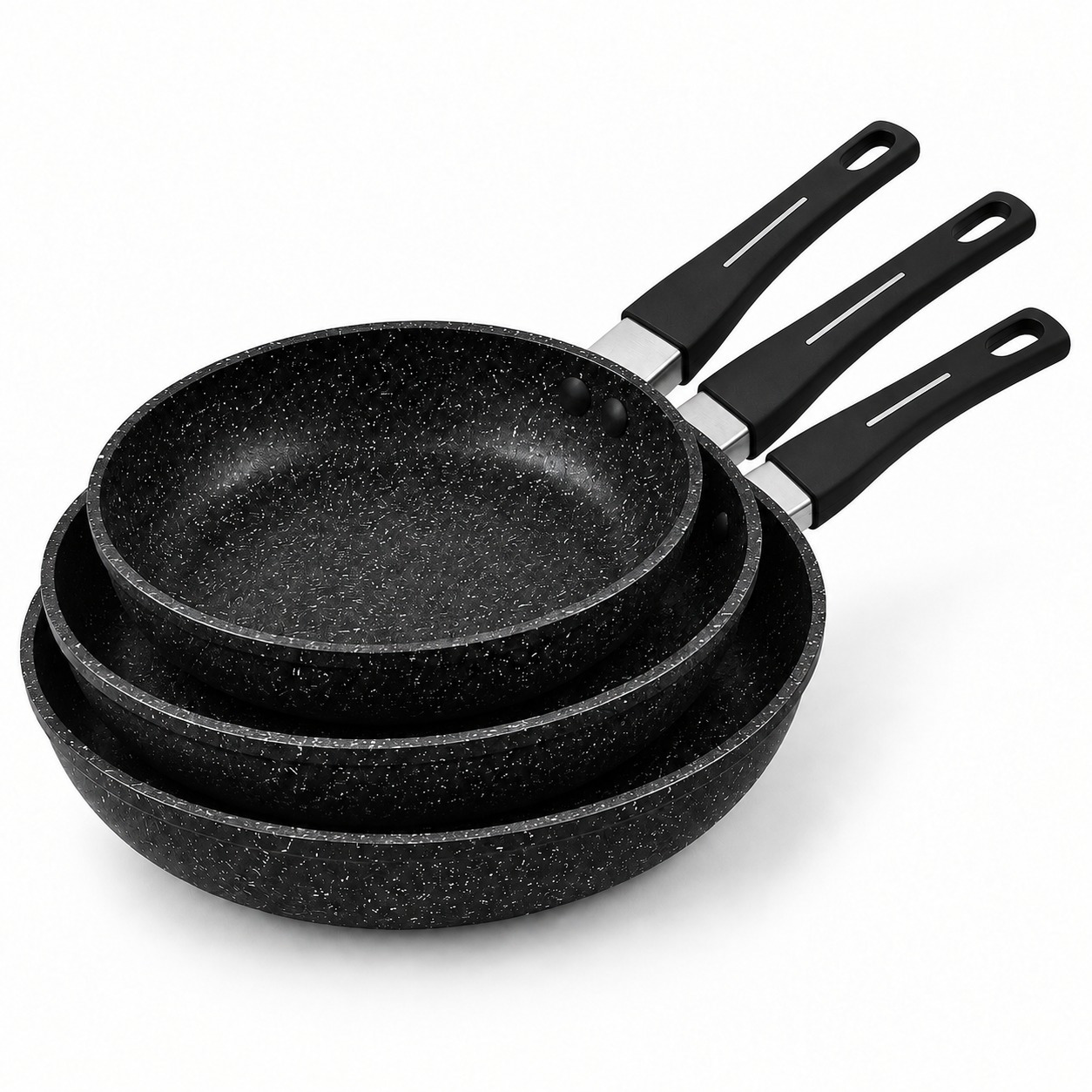 TEMU Set de 3 Sartenes Antiadherentes Piedra PLATINUM | Base Ultra Resistente | Sartenes Profesionales Libres para Todas las Cocinas (20/24/28 cm)