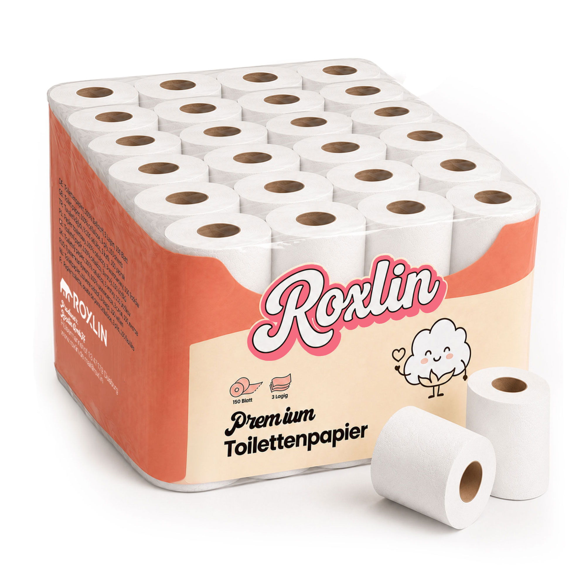 Image of Roxlin 3-layer Toilet Paper 48 Rolls - 150 Sheets Per Roll - Cellulose - Soft, Absorbent & Tear-resistant - Premium Toilet Paper Bulk Pack For Household & Family