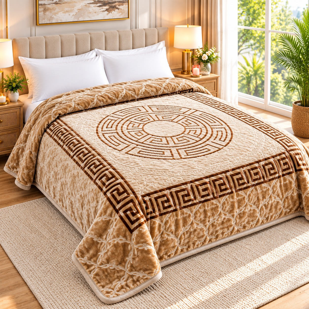 TEMU Polar y 210x240 cm — de Cama de Matrimonio con Elegante Diseño de Greca Griega, y Decora, Varios Colores