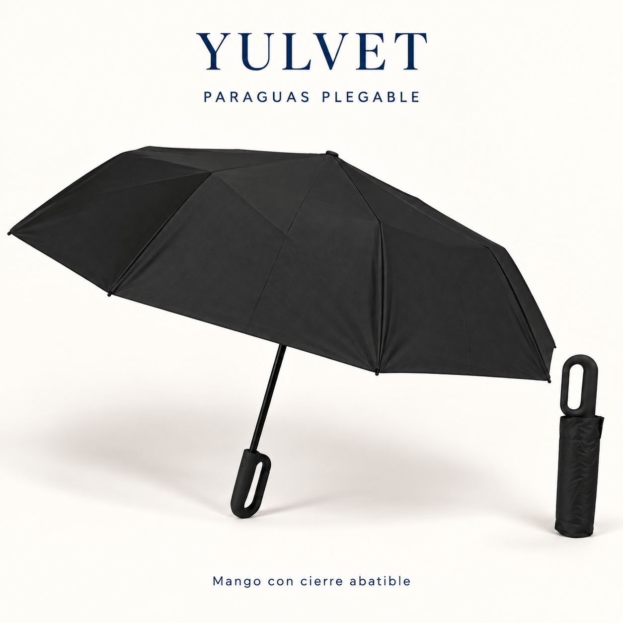 TEMU YULVET Paraguas Plegable con Mango de Cierre Abatible para Colgar en Mochilas y Bolsos, Varillas Reforzadas y Diámetro de 115 cm