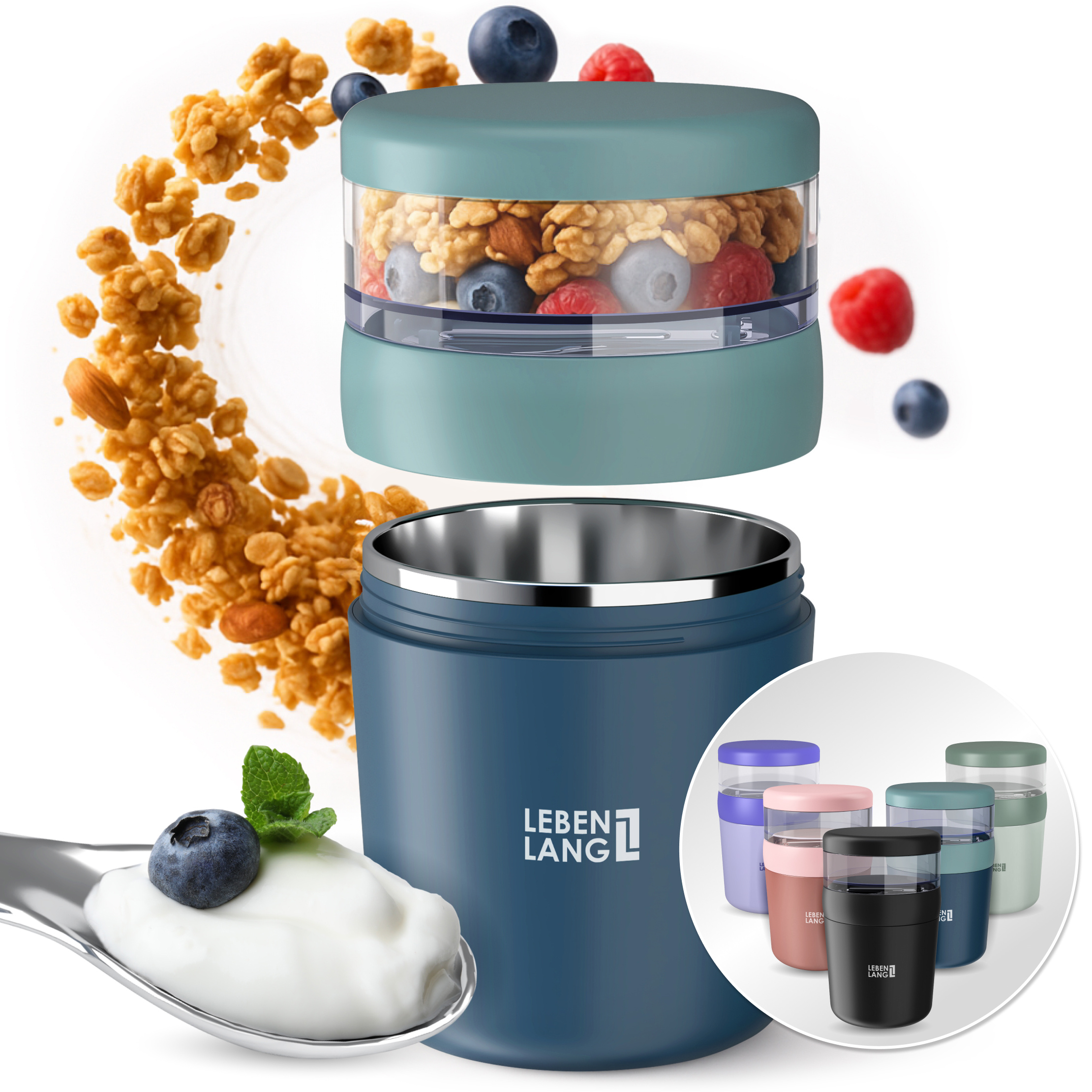 Image of Storage Cup | Cup | 650ml | Insulating Stainless Steel Inner Wall | Togo | With Spoon