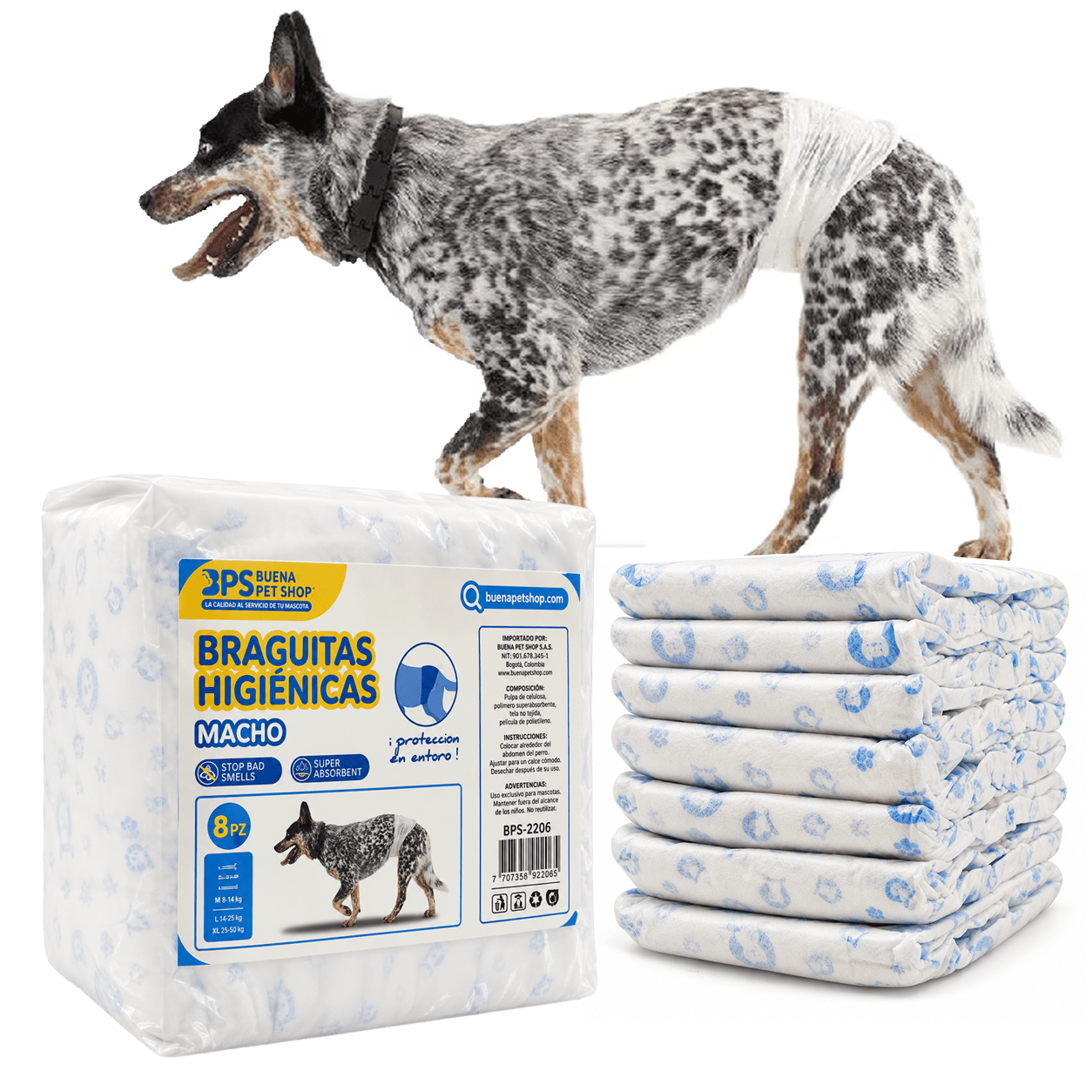 TEMU BPS 8 Pcs Pañal para Perro Sanitarios Mascotas Desechables Masculino Entrenamiento Súper Absorbente Braguita Higiénica 4 Tamaños