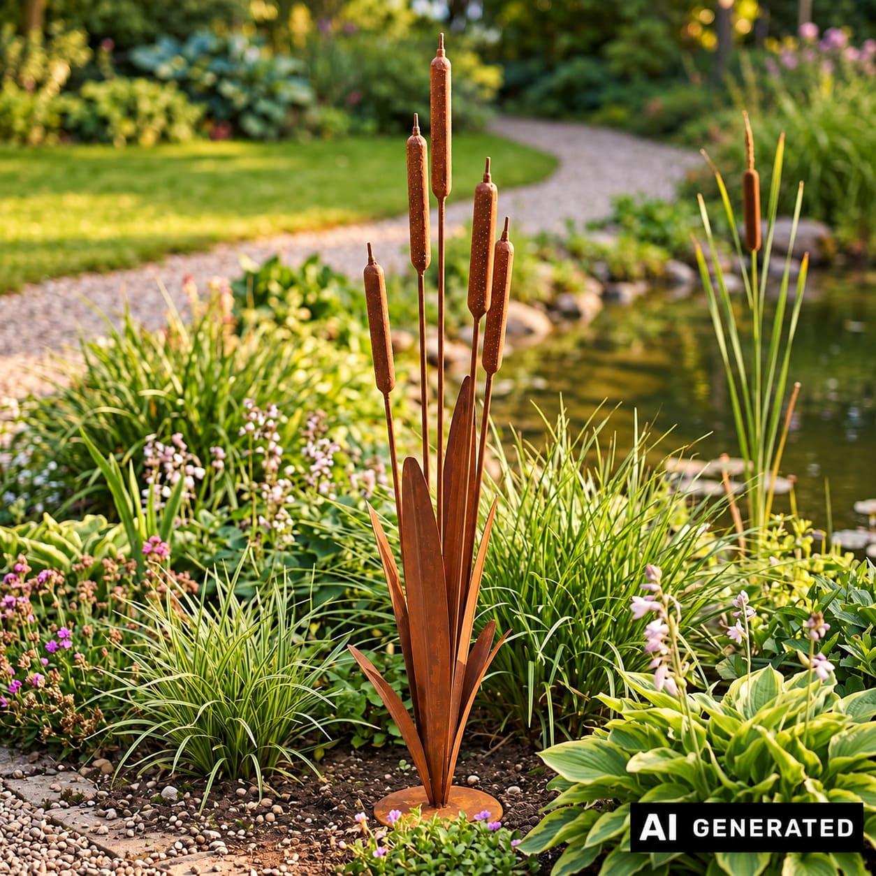 Image of Garden Decoration "reed" Made Of Metal With Rust, 91 Cm High, Reed Grass Outdoor Rust Decoration For Outdoors