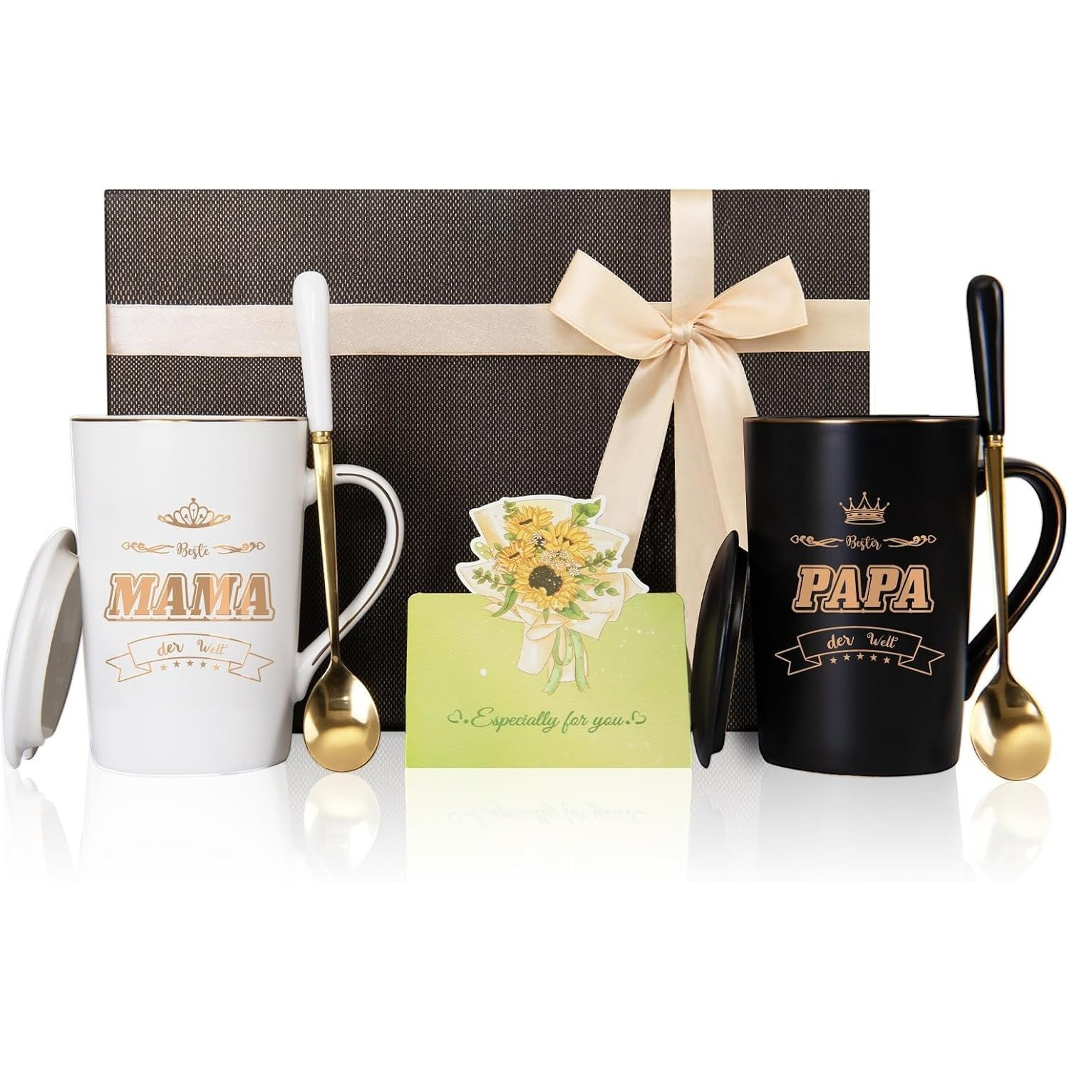 Image of Mom And Dad Cup Set - & Dad In The Cups With Lid, Spoon & Gift Box, Gift For Birthday Or Christmas