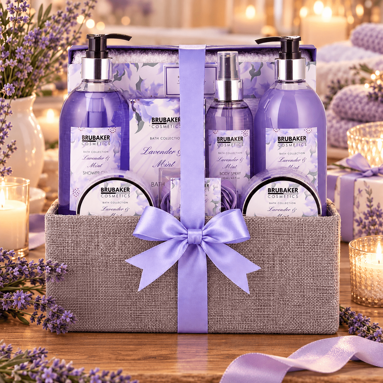 Image of Brubaker Cosmetics Bath And Shower Set Scent - 12-piece Gift Set In Decorative Jute Box