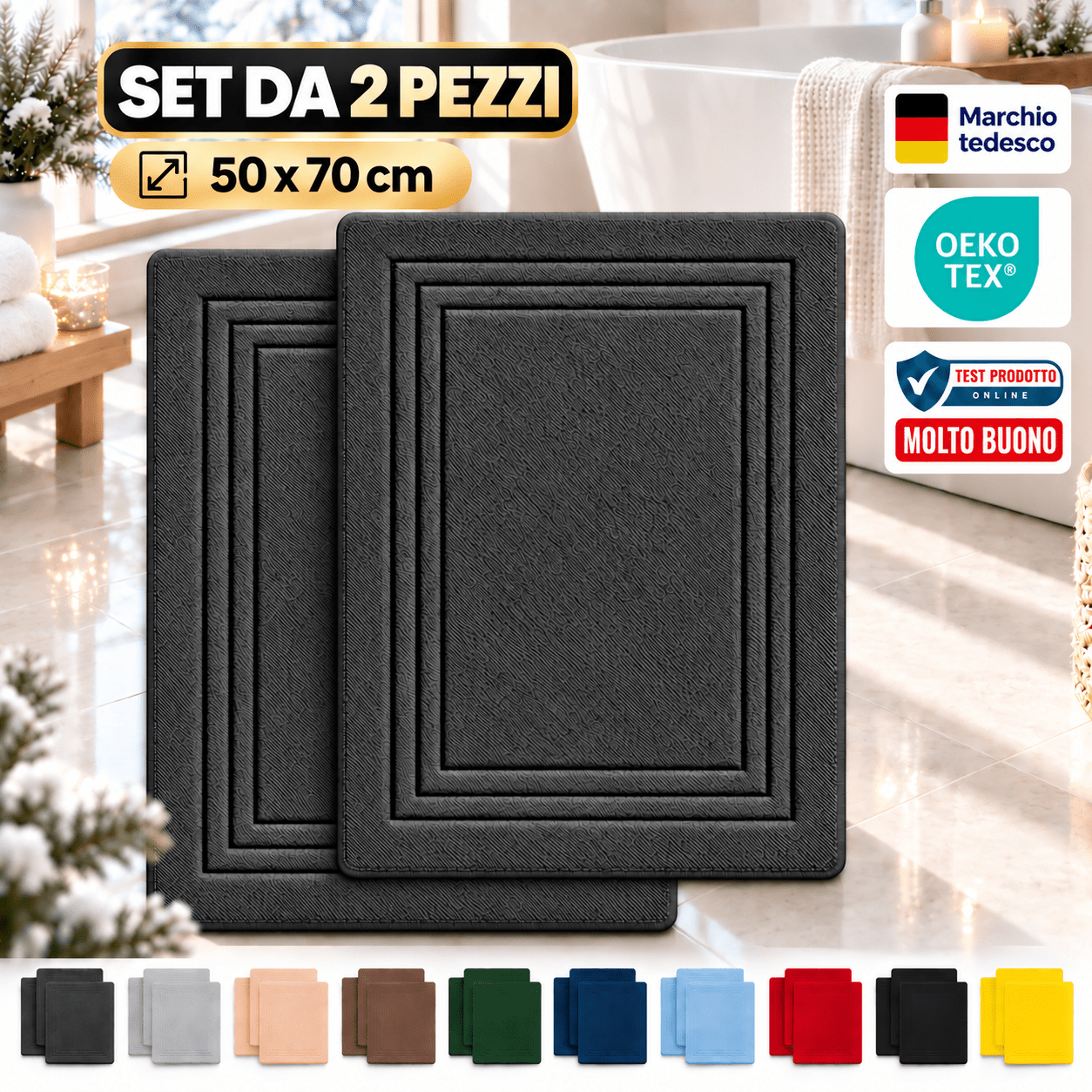 TEMU Set tappetini da bagno 50X70 cm in 100% �� Asciugamani in spugna, 600 G/M簡, altamente assorbenti e ad asciugatura rapida, lavabili