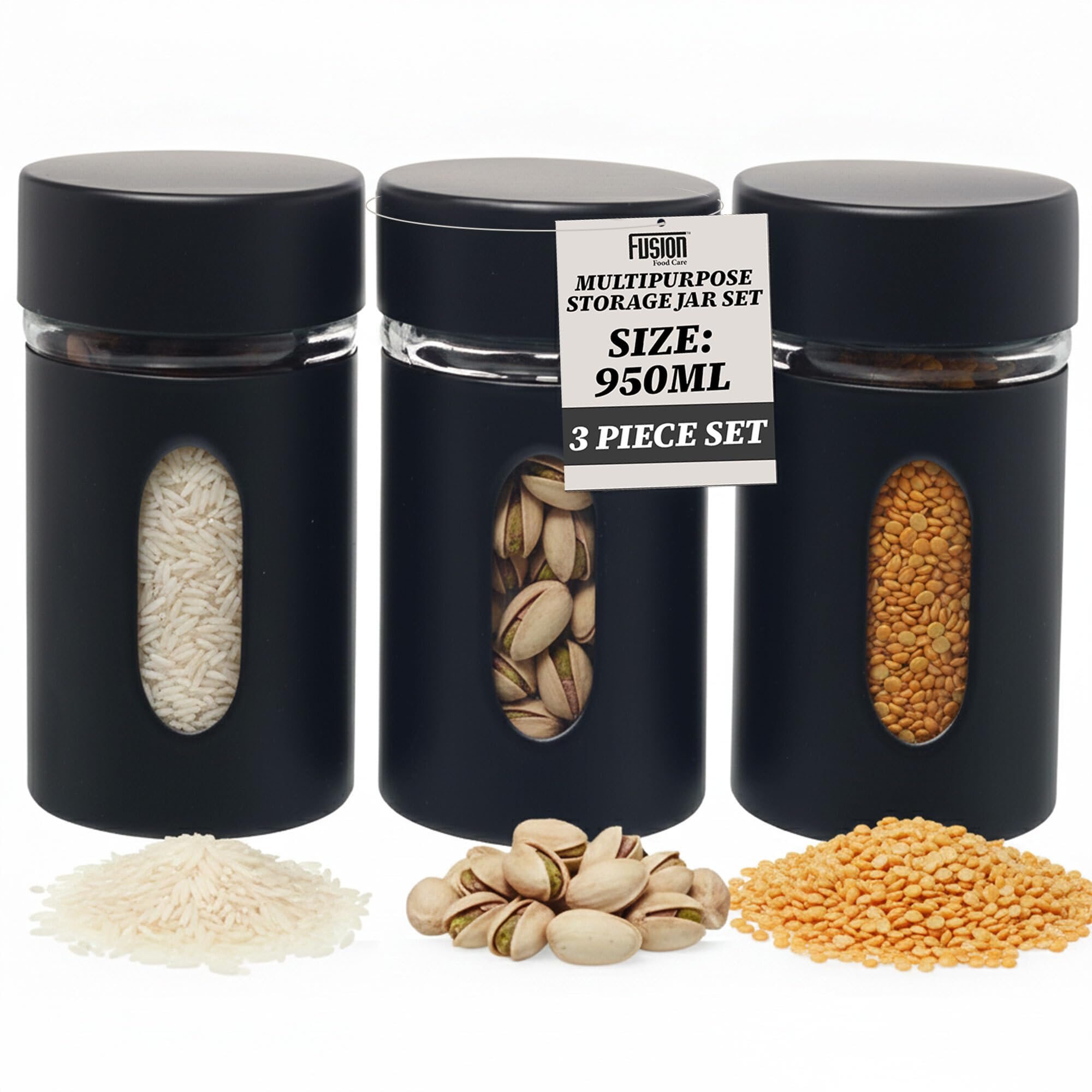 TEMU Stainless Steel Kitchen Canisters 3 Pack - 950 Ml Airtight Storage Jars With Clear Window - 10x10x18 Cm Stainless Steel & Glass Containers For