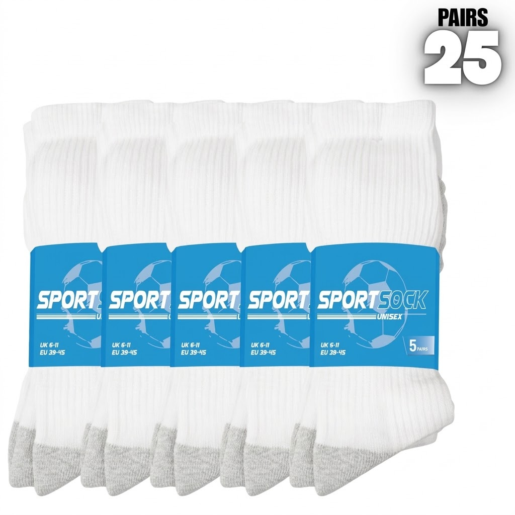TEMU Buy 20 Pairs Get 5 Pairs Free – White Sports Socks | Moisture-wicking Athletic Running Socks For Men & Women | Cushioned Sole, Breathable,