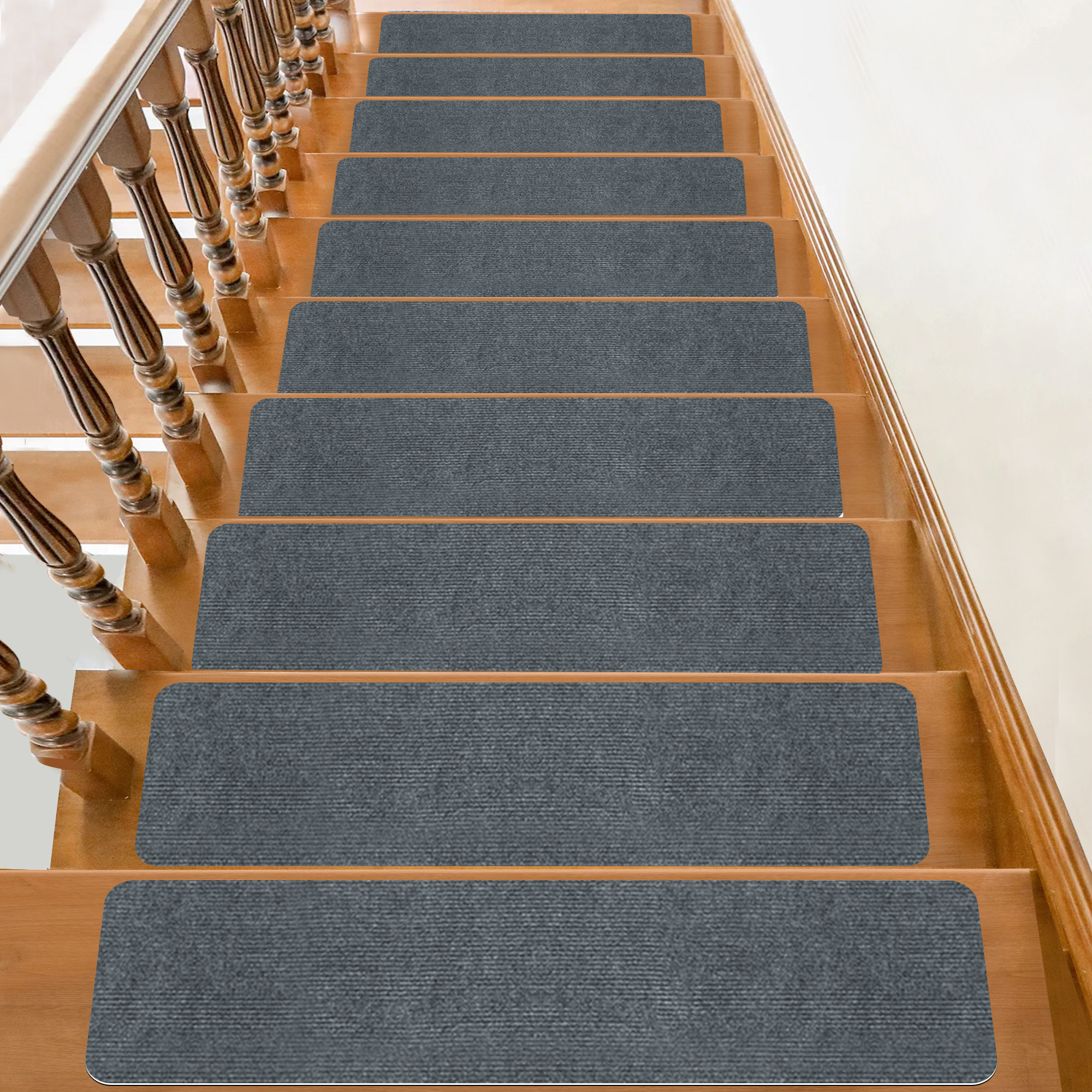 Image of 10pcs Anti-slip Stair Treads, 22*70cm, Anti-slip Carpet, Edge Stair Protector, Pet Friendly Carpet, With Reusable Peel-and-stick Adhesive, Suitable For Indoor Wooden And Tile Steps