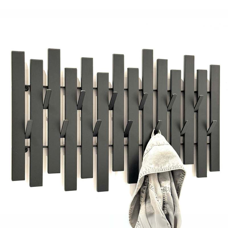 TEMU Moderne Wandgarderobe in Schwarz aus Metall Garderobenleiste mit Haken für den Flur Hakenleiste und Garderobenhaken Flurgarderobe