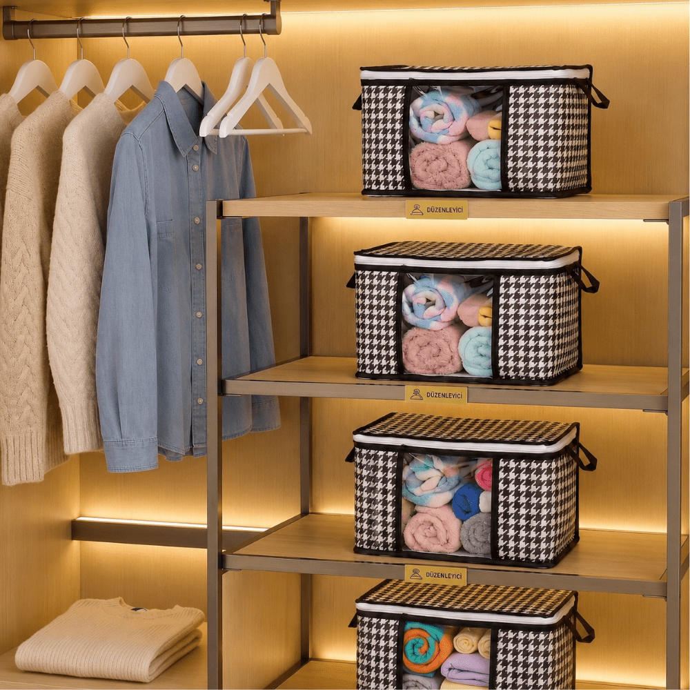 Image of 4-piece Set Of Medium-sized, Luxurious Sweater Blankets With Windows, Wardrobe Organizer, 40 X 40 X 30 Cm, 4 Pieces