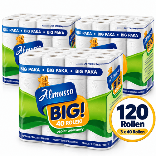 immagine dell'articolo Almusso BIG Carta Igienica 120 Rotoli - Carta WC a 3 Strati Realizzata in 100% Cellulosa - Confezione Grande 3 X 40 Rotoli - 105 Fogli per Rotolo - Bianca, Senza Profumo & Senza Balsamo - Confezione di Stoccaggio per Casa, Ufficio, WC per Ospiti & Aree Sanitarie