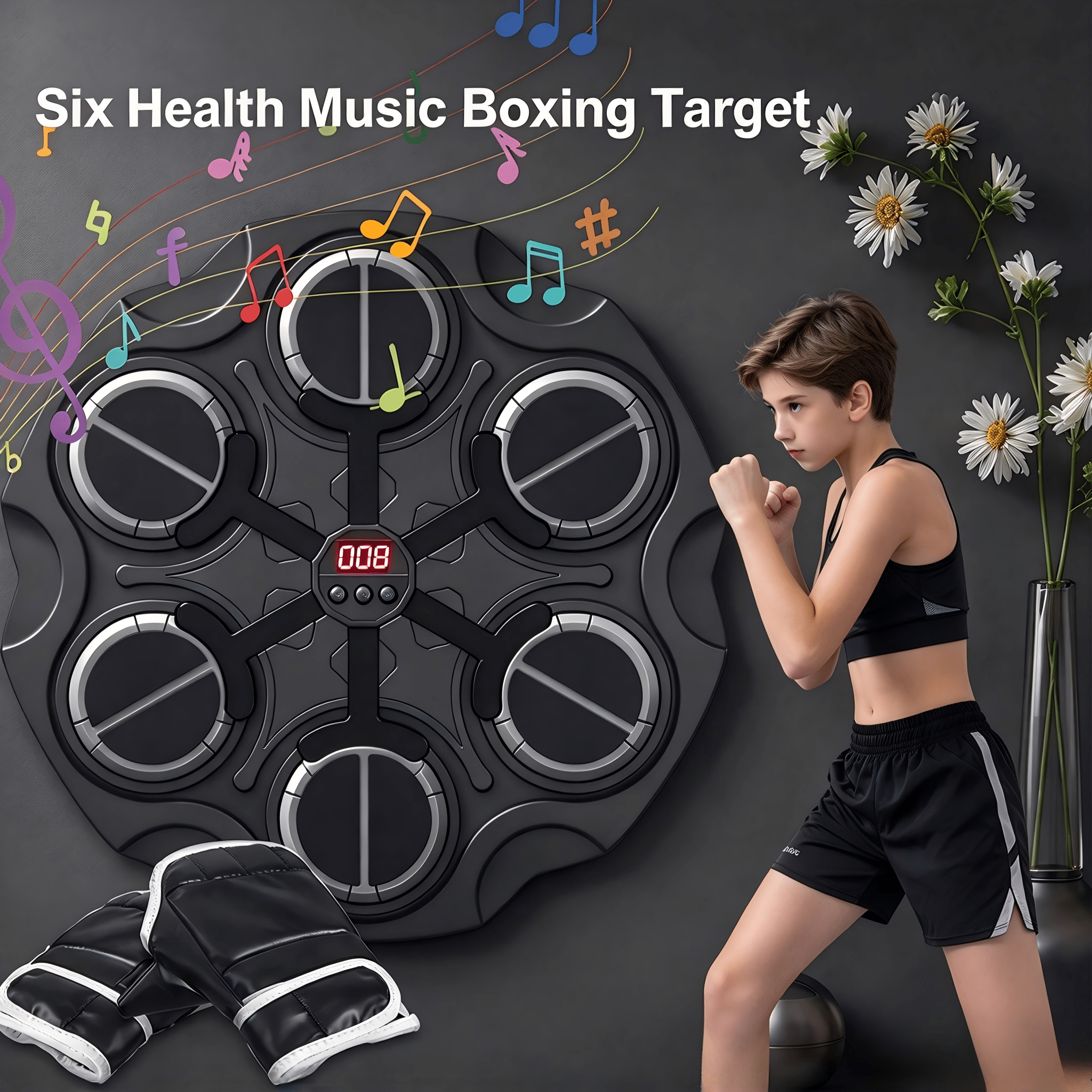 TEMU Cible de boxe intelligente Six- – Équipement d'entraînement électronique mural avec hauteur réglable – Vitesse à niveaux et volume à niveaux,