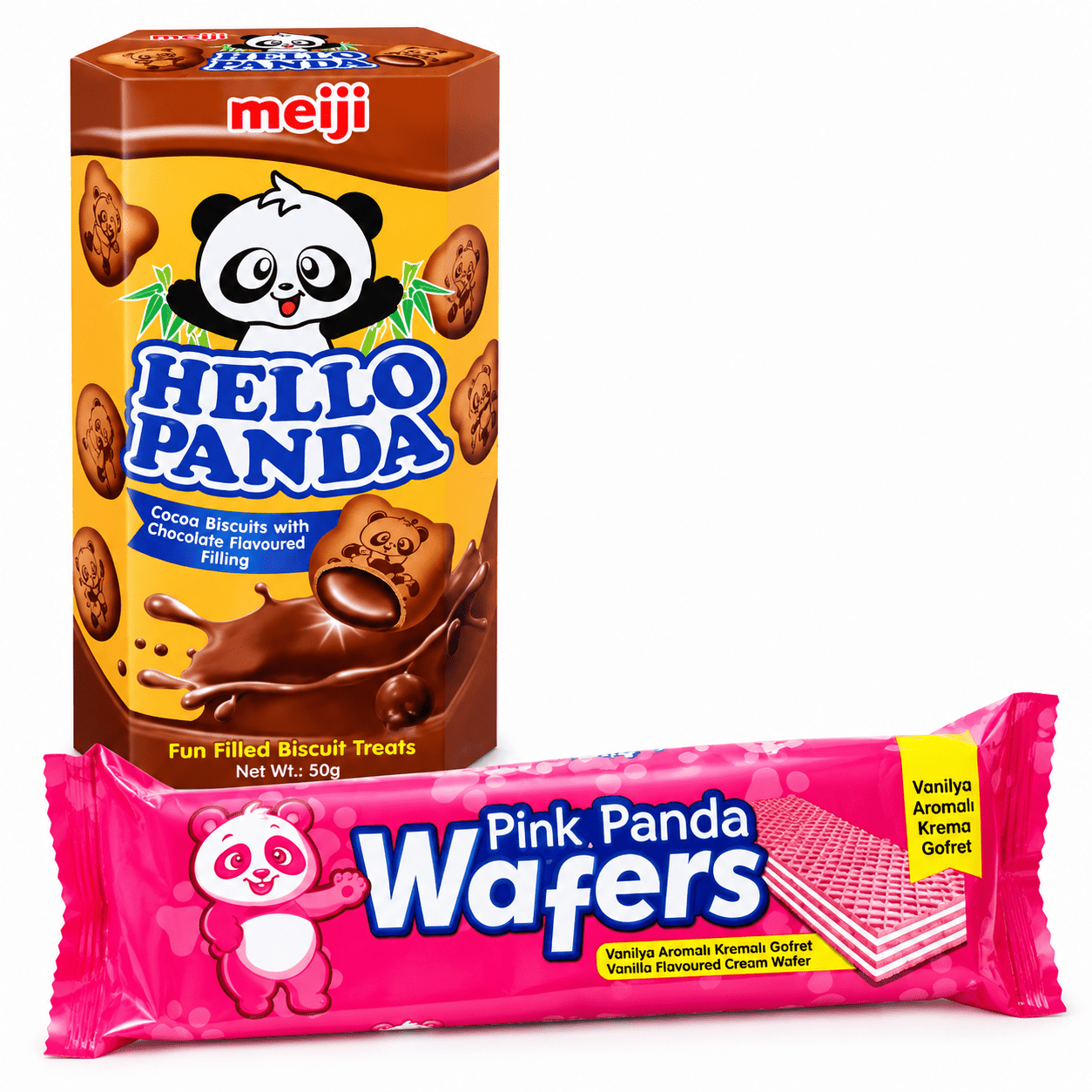 Image of Hello Panda & Pink Panda Sweets Set – Chocolate & Vanilla Waffles – 2pcs