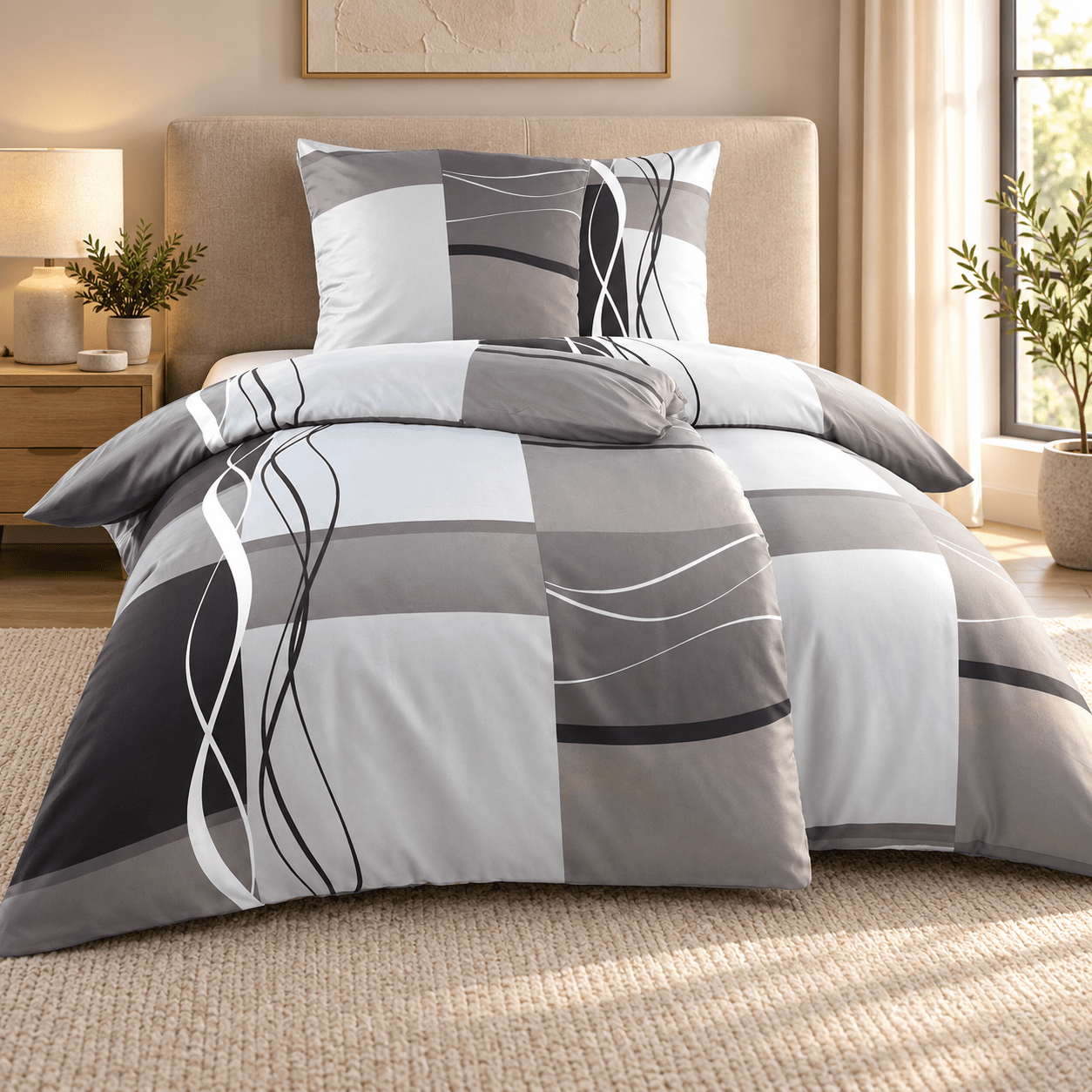 Image of 4pcs Microfiber Bed Set 135x200 Cm + 80x80 Cm - 2pcs Set With Zipper, Breathable & , Modern Patterns, Comfortable Bedding