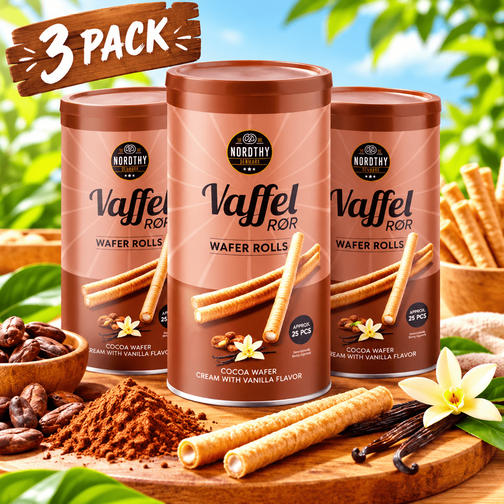 Image of 3x250g Cocoa Wafer Sticks - Wafer Rolls With Vanilla Flavor From Denmark