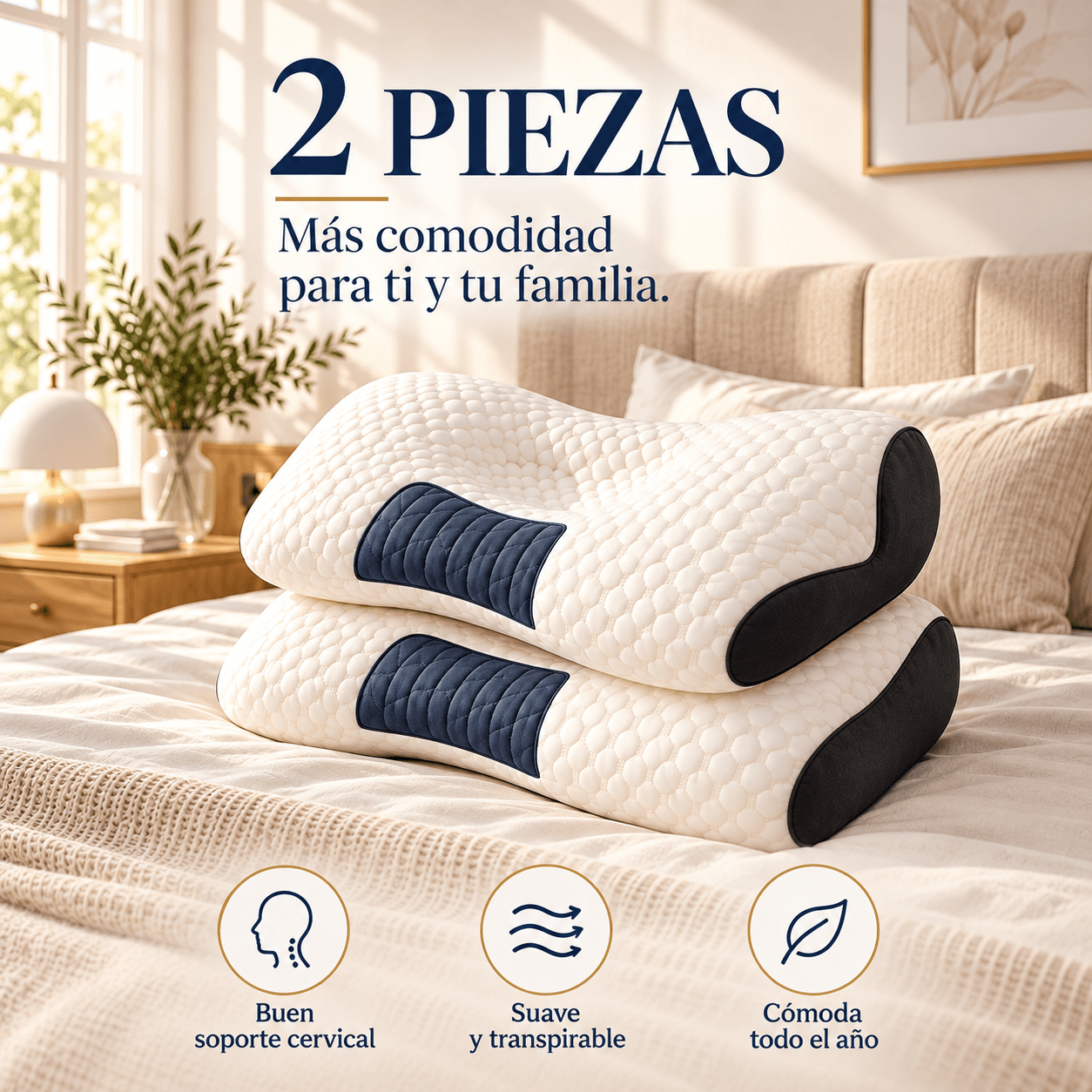 TEMU Almohada Cervical Ergonómica para Dormir, Almohada de con Curva para Cuello y Cabeza, Diseño Ondulado con Zona Central de , Superficie Acolchada