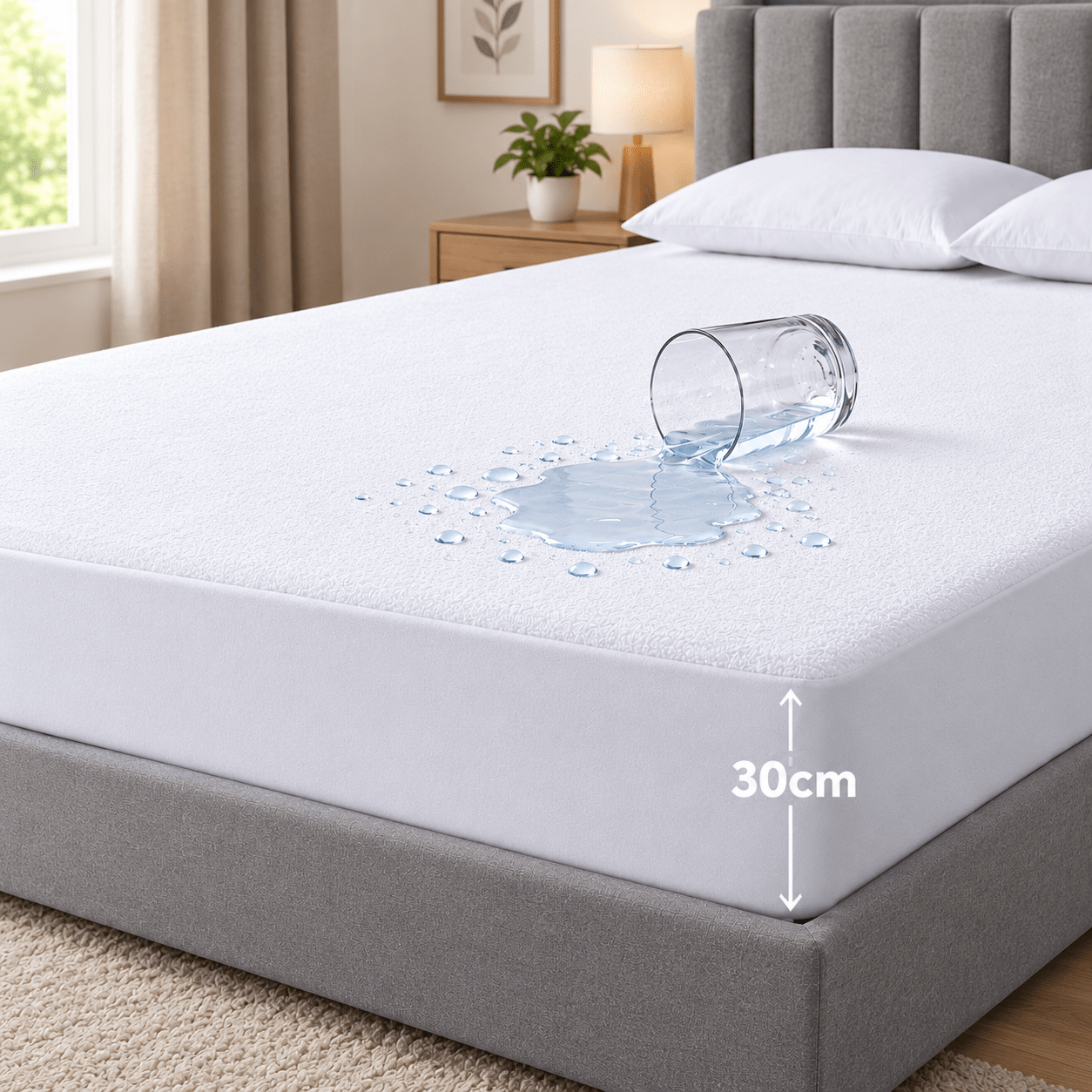 TEMU Protector de Colchón Impermeable Ajustable — Cubrecolchón de Rizo de Algodón Transpirable, Bolsillo Profundo 30 cm, Antideslizante, Lavable a