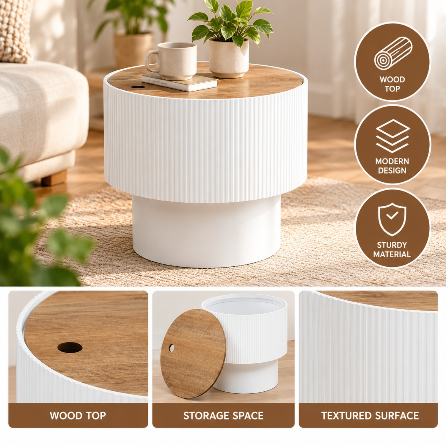 Image of Enola Round Café Table In White Ø38.5 X H35 Cm, Self-assembly