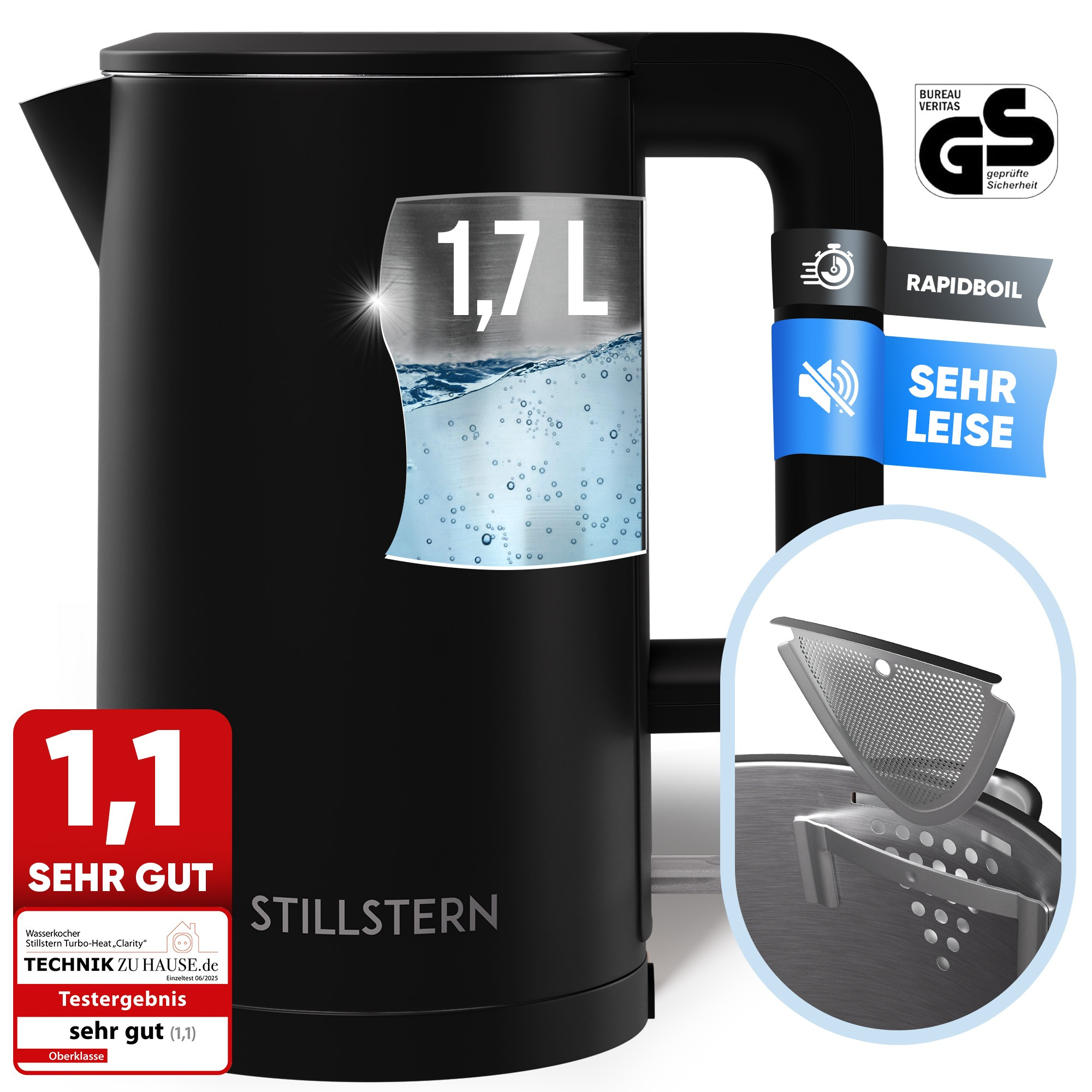 Image of Stillstern Water Kettle With Stainless Steel Filter, 1.7l - 2200w - Water Kettle With Precision Spout And Anti-fingerprint Coating, Fast Heating, Tea Maker For Camping, Matte Finish