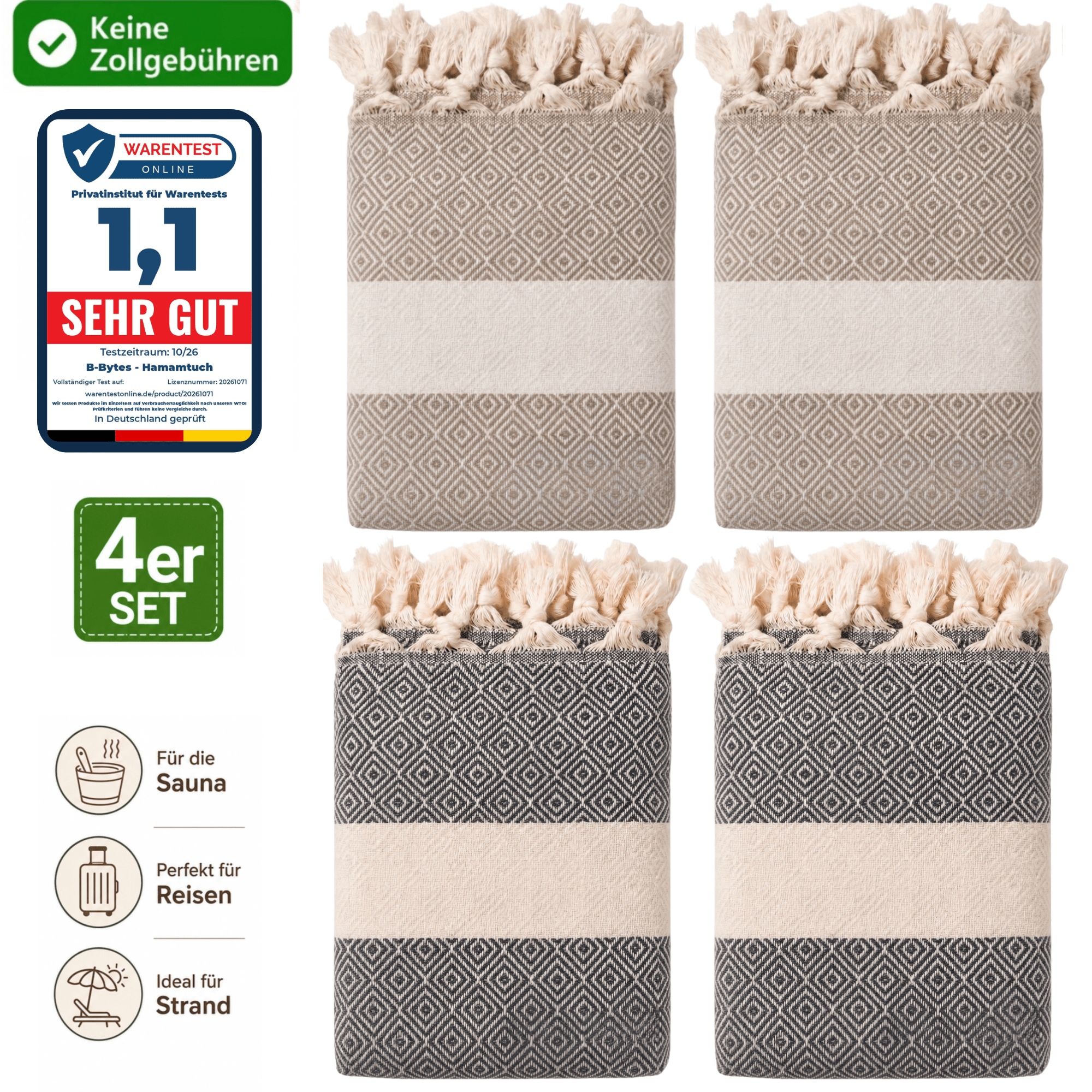 Image of 4pcs Set Xxl Sauna Towels Made Of 100% Turkish – Quick-drying, Sand-repellent & Versatile, Sauna Towels, Beach & Hammam Towel In Family Set