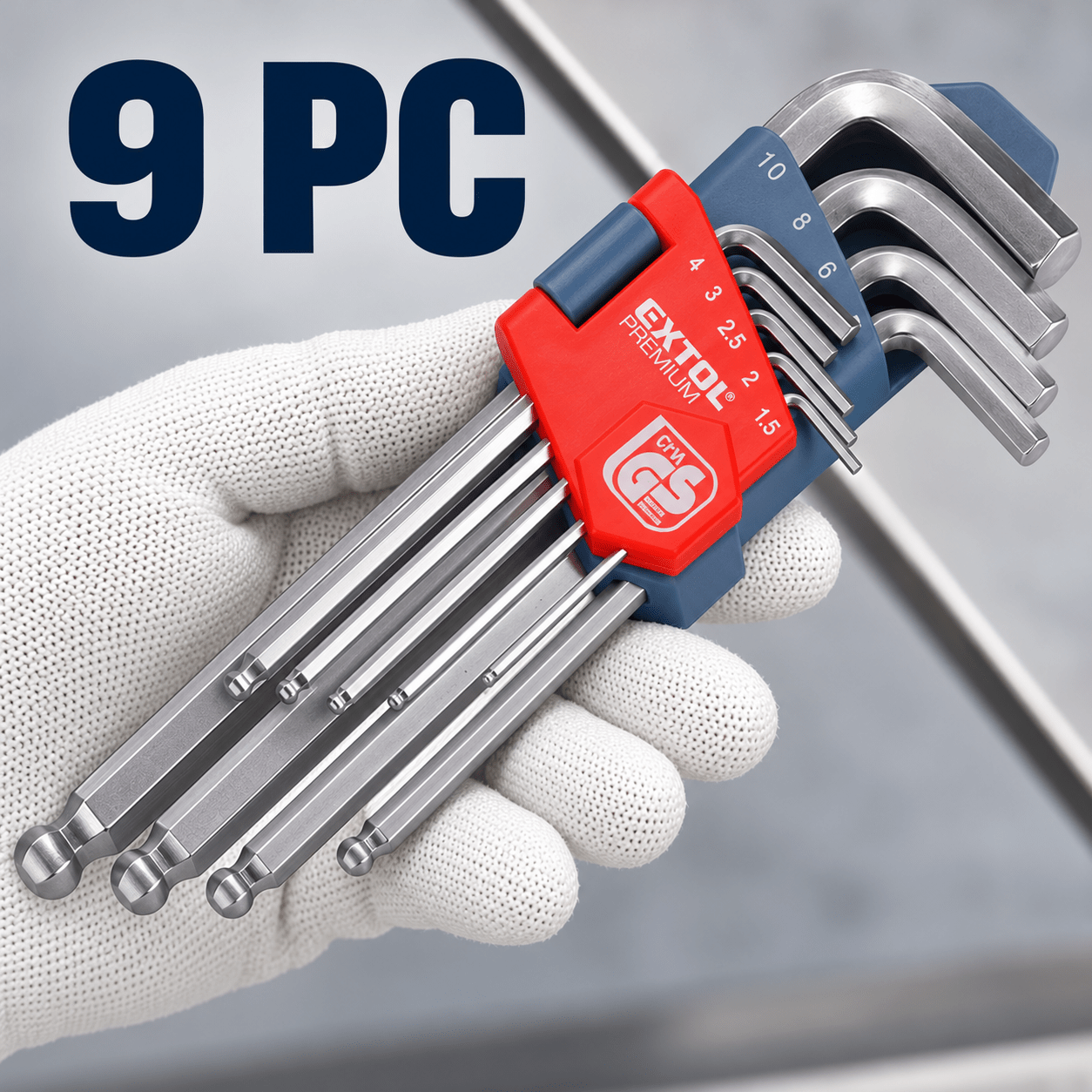 Image of Hex Keys With A Ball Head, Hardened Crv Steel, Hand Tools For Home Workshop, Plastic Handle, Sizes 1.5 Mm To 10 Mm, Ball End For Working At An Angle Up To 30 Degrees, 9pcs.