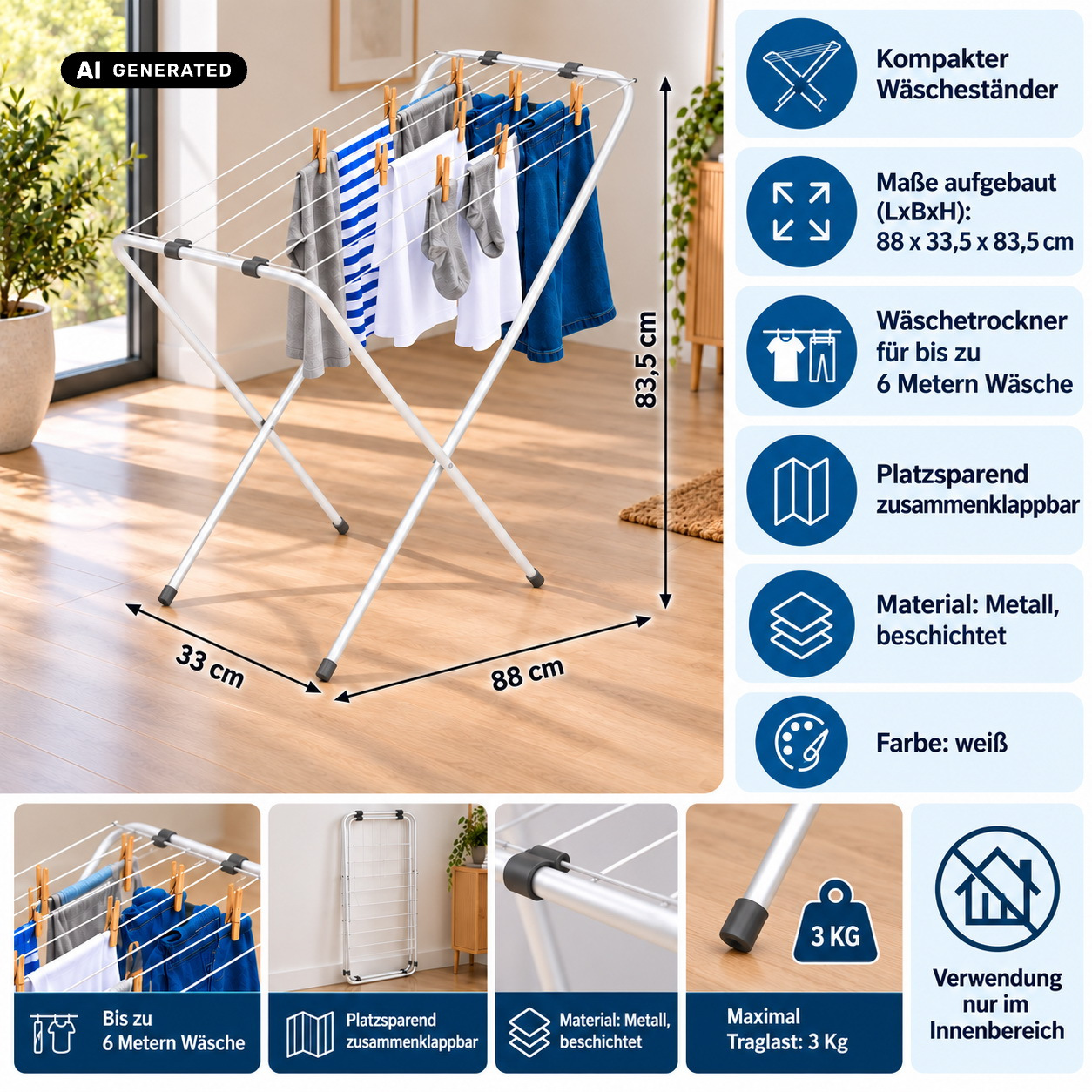 Image of Clothes Rack Urban 88 X 33.5 X 83.5 Cm Clothes Dryer Clothesline Clothes Dryer Hand Towel Dryer Standing Clothes Dryer Clothes Dryer