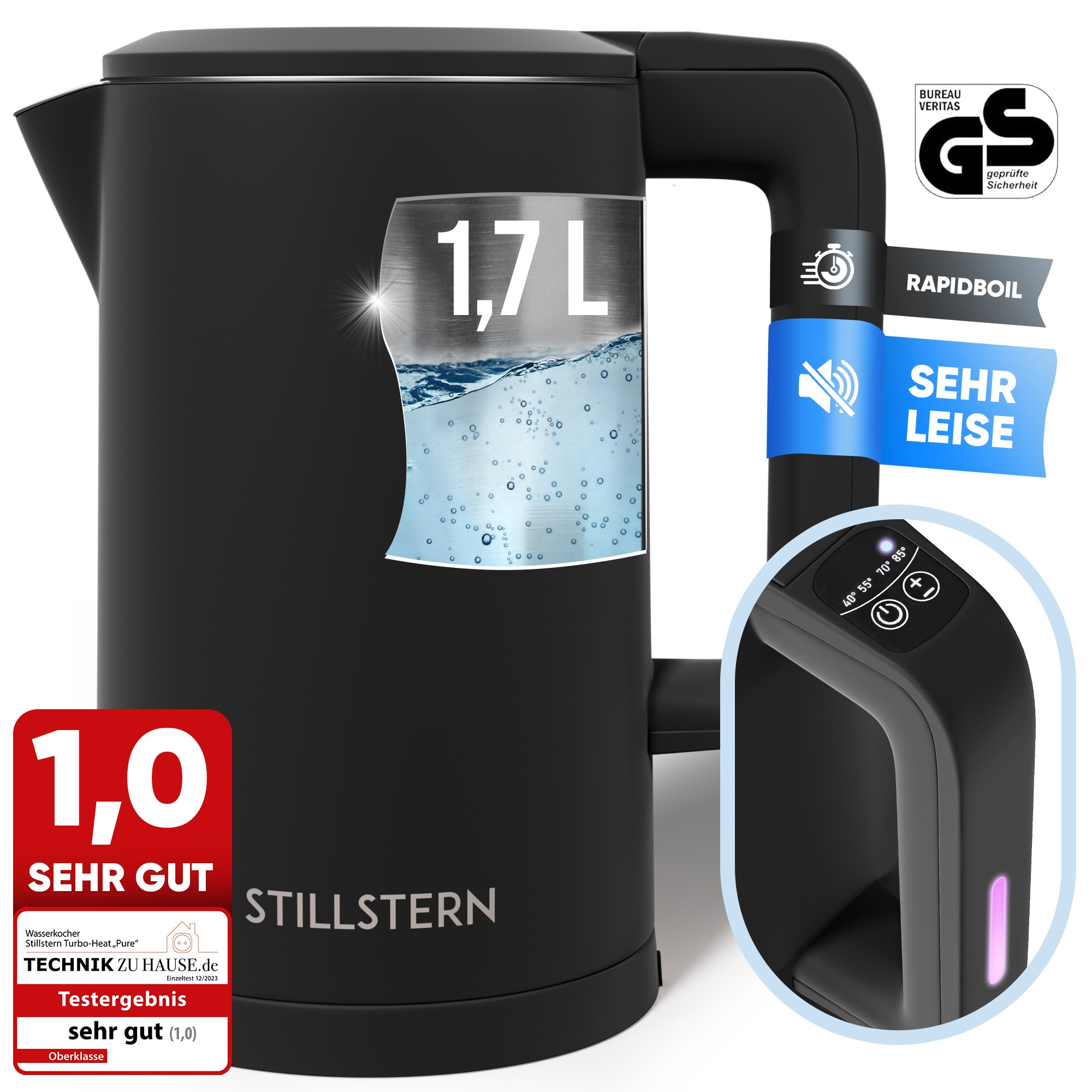 Image of Water Kettle With Temperature Setting [1.7l, 2200w, 40-55-70-85-100°c, Stainless Steel Filter], 12-hour Keep-warm Function, Water Kettle With Precision Spout, Fast Heating, Tea Maker
