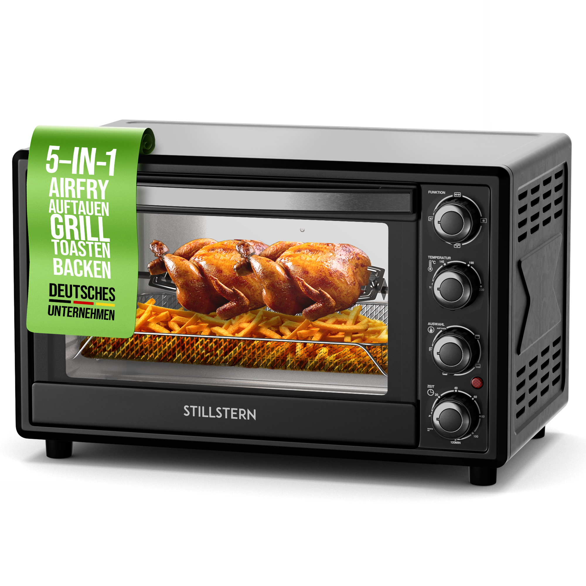 Image of Mini Oven With Convection, 35l (de Version), Pizza Ø28, Cyclone Pro+ Coating, Function, 2-hour Timer, Camping Mini Oven, Convection Pizza Oven, Small Oven, With Rotating Spit