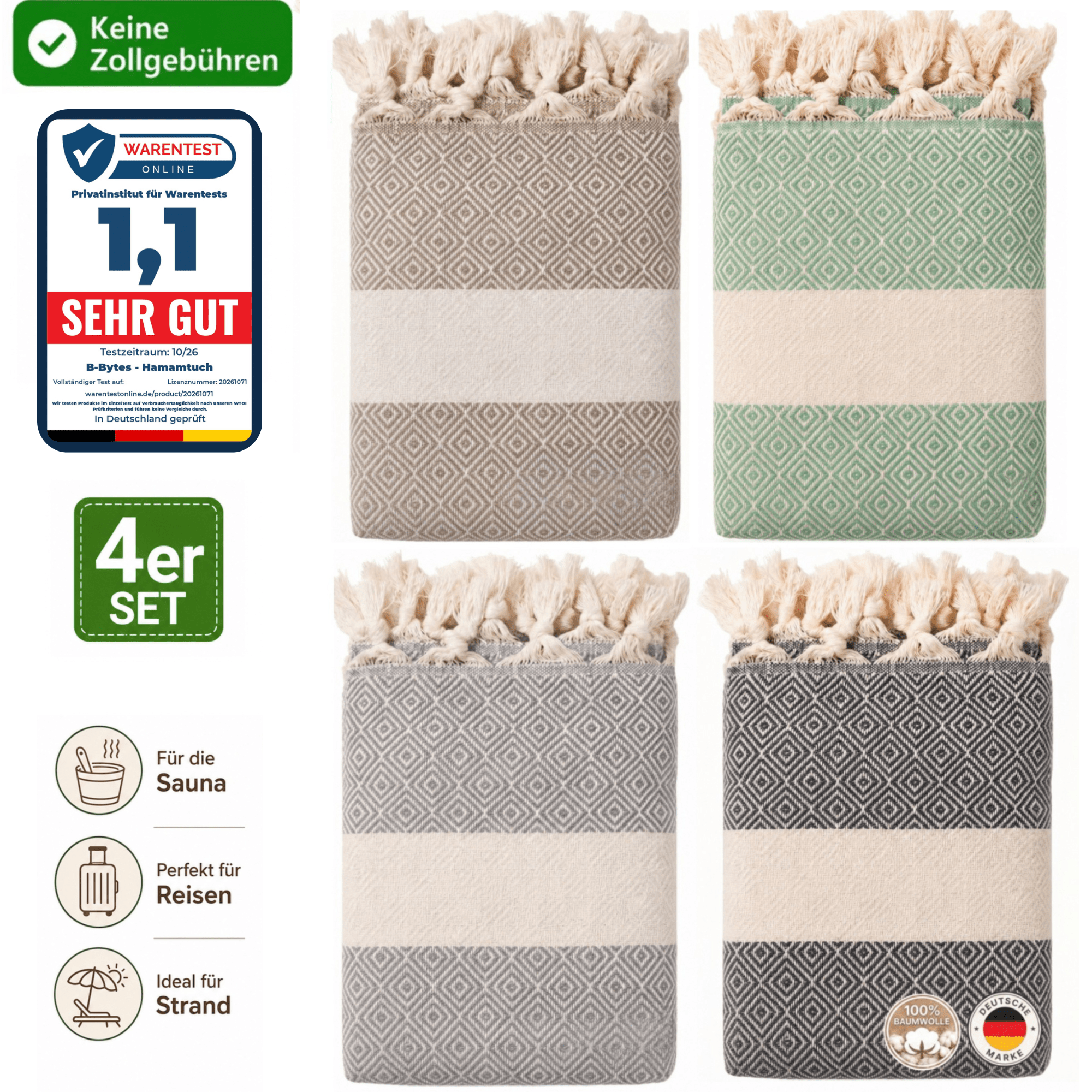 TEMU 4-piece Xxl Sauna Towel Set Made From 100% Turkish Cotton – Quick-drying, Sand-repellent & Versatile, Sauna Towels, Beach & Hammam Towel In A