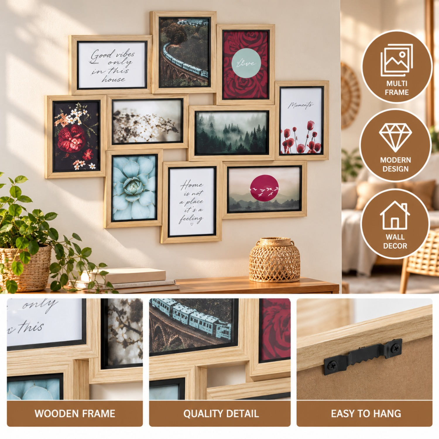 Image of Haphazardly 10 E1 Taupe Photos 58 X 49 X 2.5 Cm To Hang On The Wall For Interior