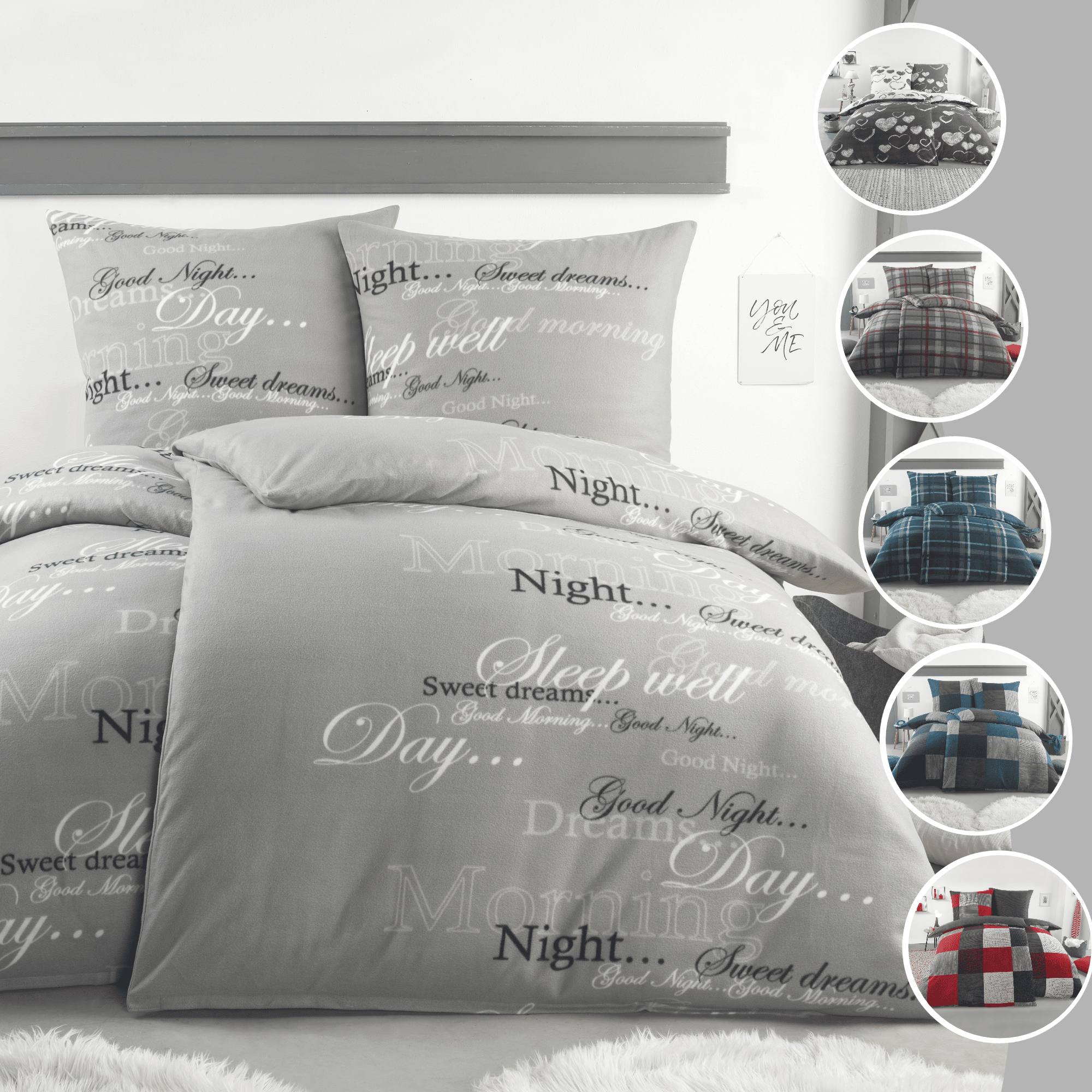 Image of Winter Bedding Set, 4-piece, 135x200 Cm - 2x Duvet Cover + 2x Pillowcase - Warm And Fluffy Bedding Set - Cozy And Warming - Calligraphy Gray