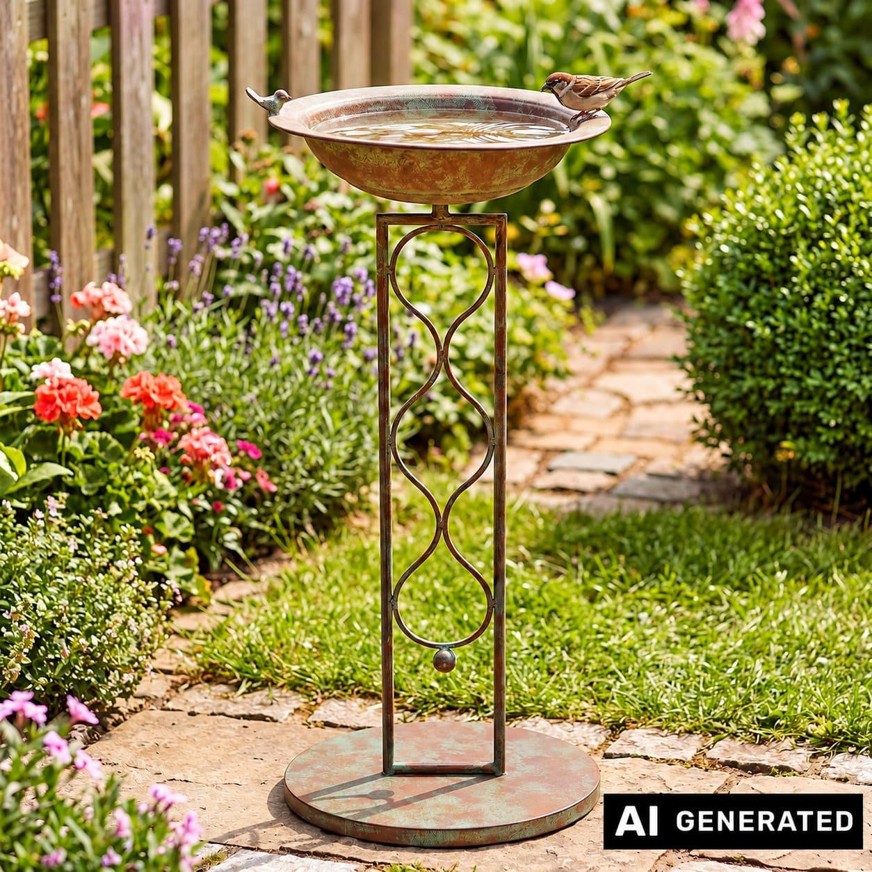 Image of Bird Bath "" Made Of Metal With Stand, Antique Look, Winter-proof And Frost-proof Bird Bath, Feeding Station, Standing Water Bowl, Balcony And Garden Decoration For Outdoors.