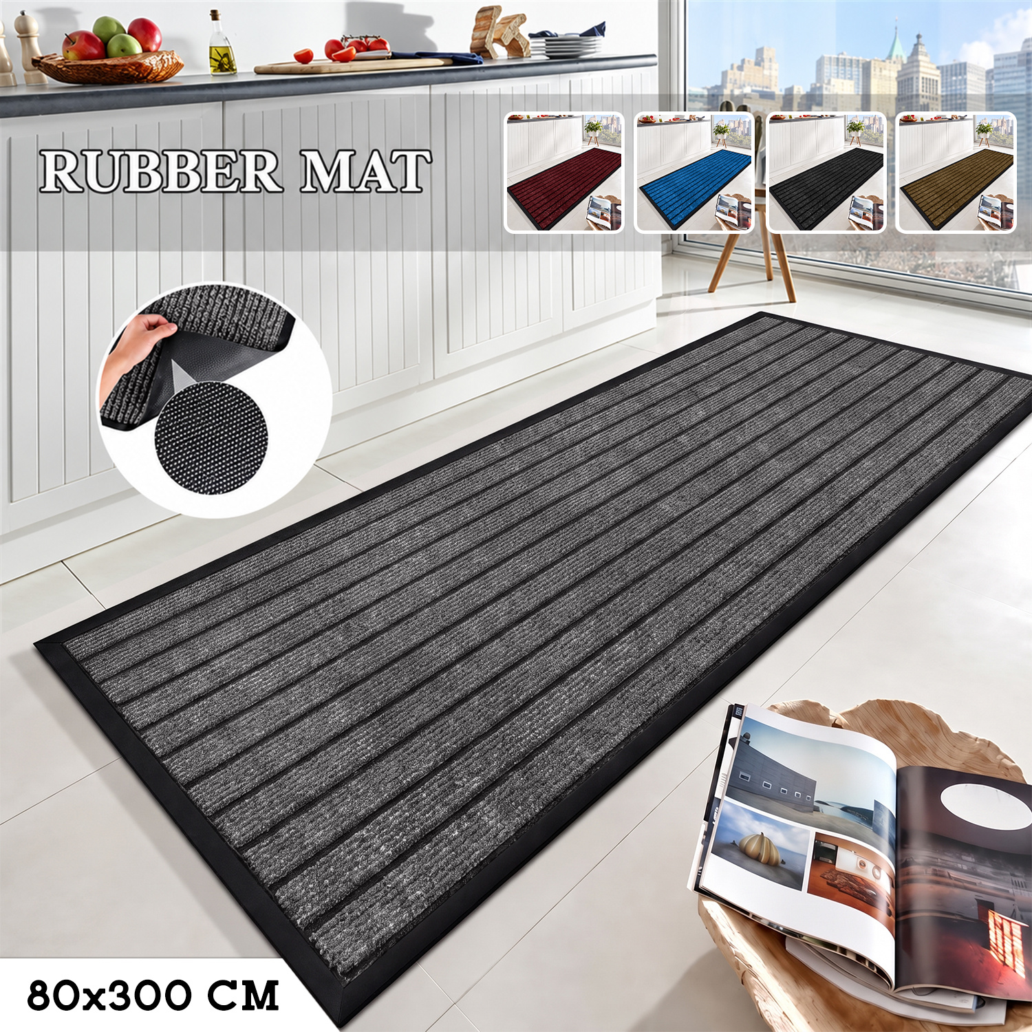 TEMU Durable 1pc Home Rubber Mat – 2d Flat Non-slip Entryway Door Mat For Living Room, Indoor & Outdoor Use, Easy To Clean And Long-lasting Design