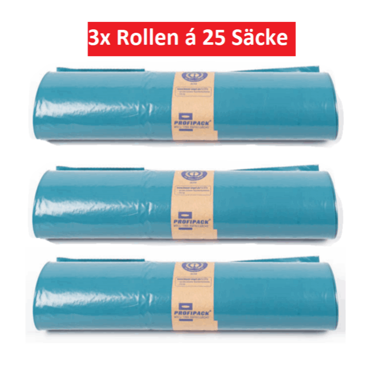 Image of Garbage Bags, Waste Bags, Blue, 120 , 700 X 1100 Mm, 30 Μ, - 3 Rolls Of 25 Bags Each