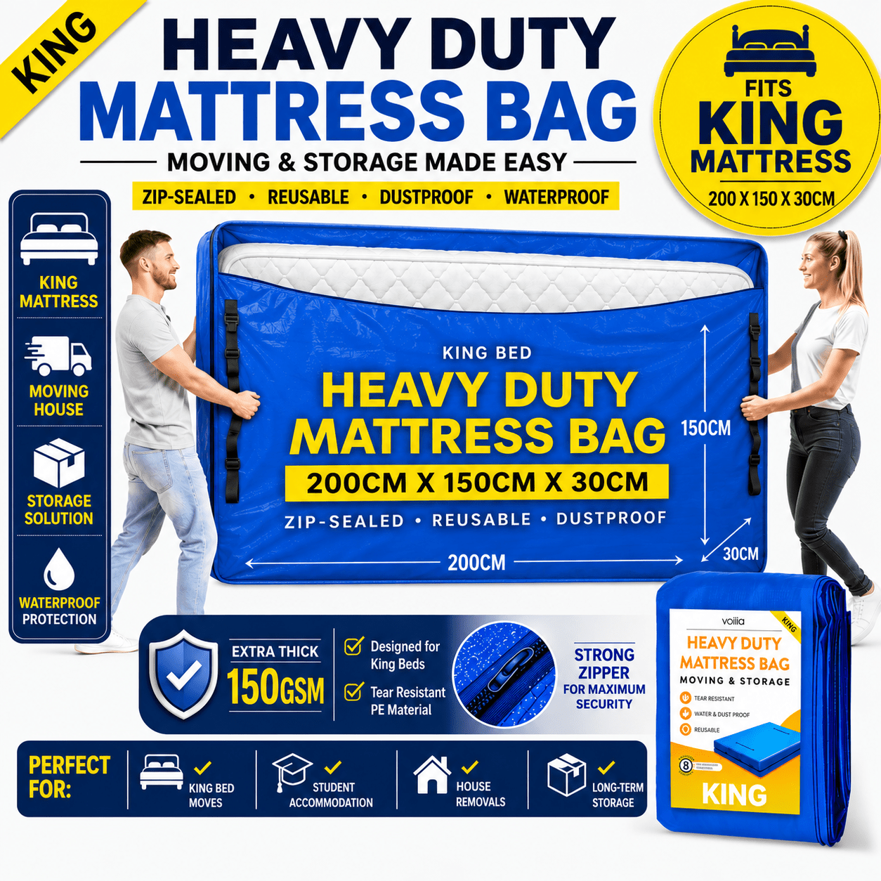 TEMU Mattress Bag For Moving - Reusable Waterproof Mattress Cover, Heavy Duty Mattress Bag For Storage And Protecting Beds From Stains, Dust, And