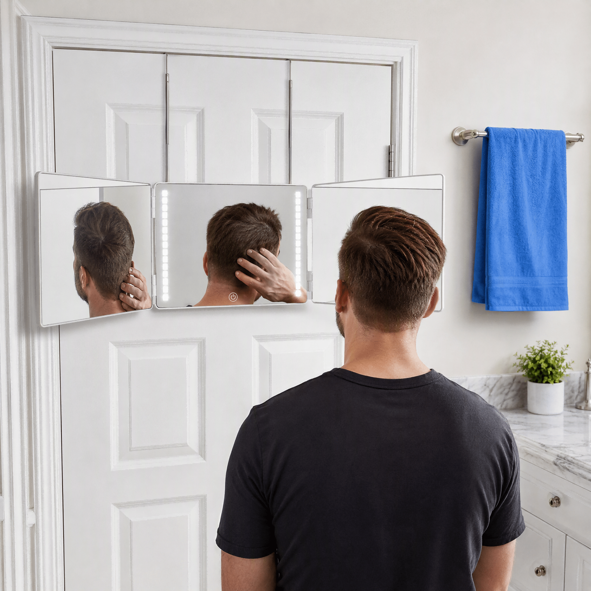 Image of 3-way Folding Mirror, 360 ° Foldable Spontaneous Mirror, With Adjustable Height Hook, Portable Makeup, Shaving, Weaving, Hair Dyeing Hanging Mirror, For Men And Women, White