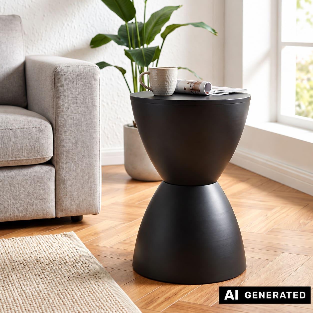 Image of Hourglass" Design Side Table/stool In Metal, Black, Ø 32 X , Flower Table, Seat Stool