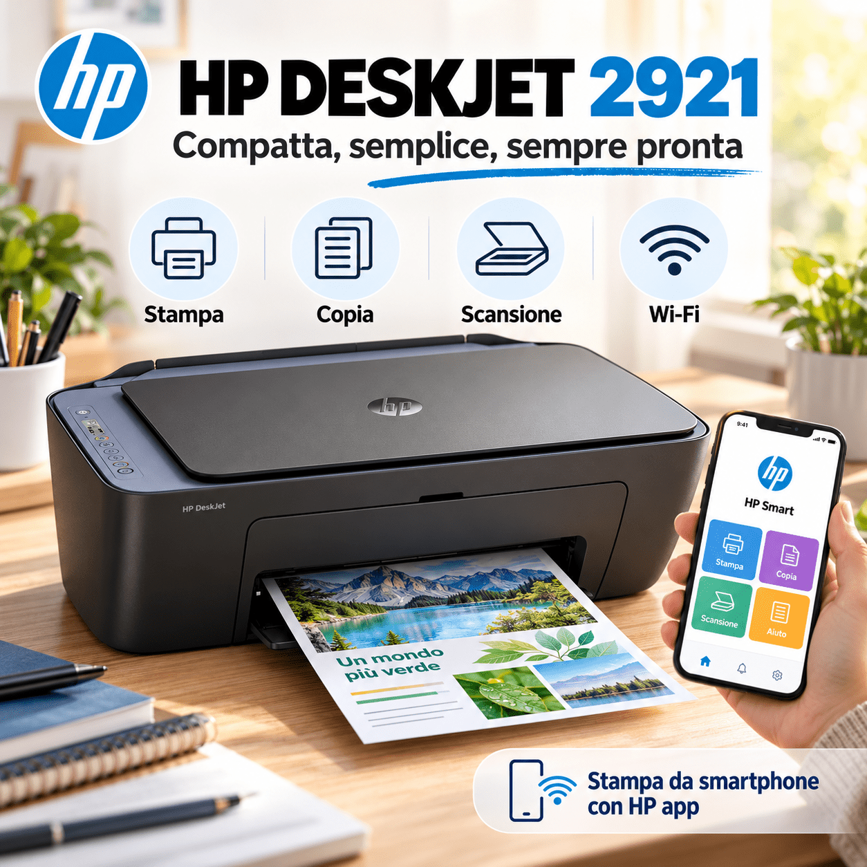 TEMU Impresora multifunción de inyección de tinta a color HP 2921 A4 con Wi-Fi, impresión, , escaneo, inalámbrica, impresión desde smartphone, para