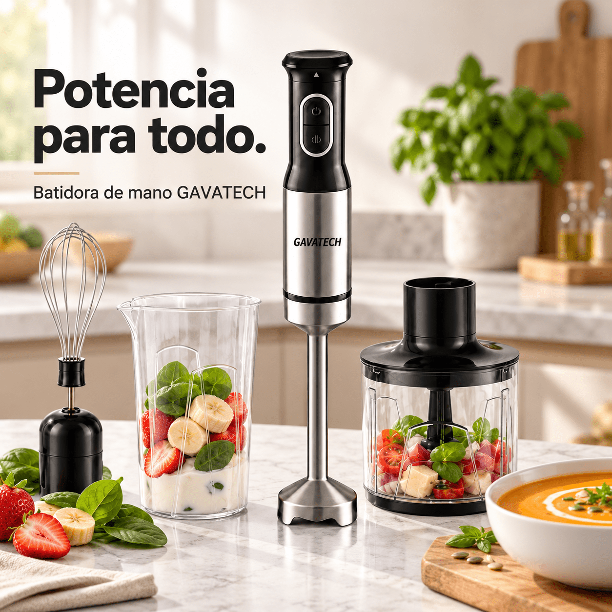 TEMU Batidora de 1200W Kit : 4 Cuchillas, Picadora de 350 ml y Varilla Batidora