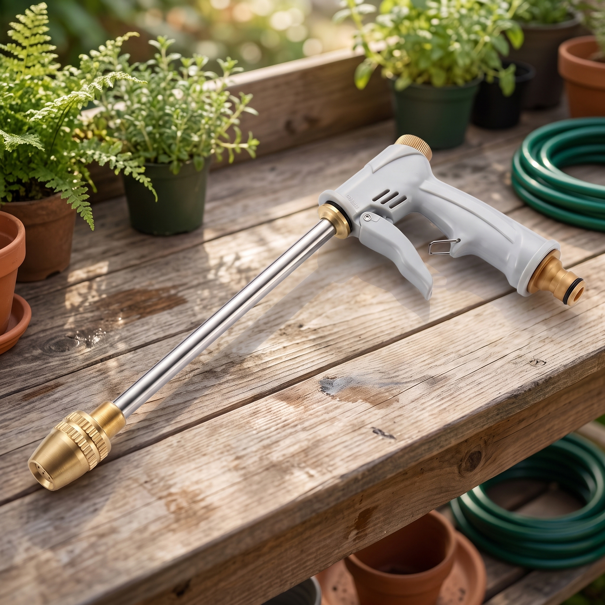 TEMU Pistola Spruzzatore Acqua da Giardino con Lancia Lunga e Ugello Regolabile, Regolabile, Impugnatura Ergonomica con , Attacco per Tubo, per Auto,