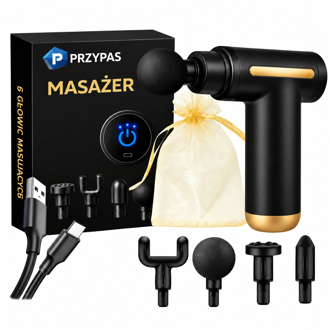 Image of Back And Massage Gun With 6 Attachments And