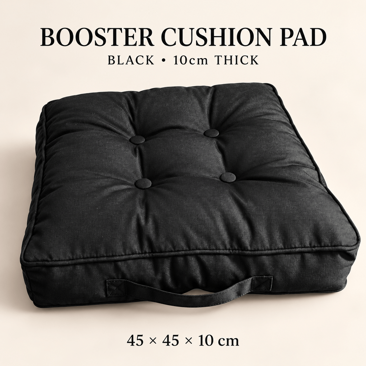 TEMU Booster Cushion Pad Black 10cm Thick – Firm Support Seat Cushion For Armchair, Dining Chair & Floor – Suede Portable Chair Booster For Elderly,