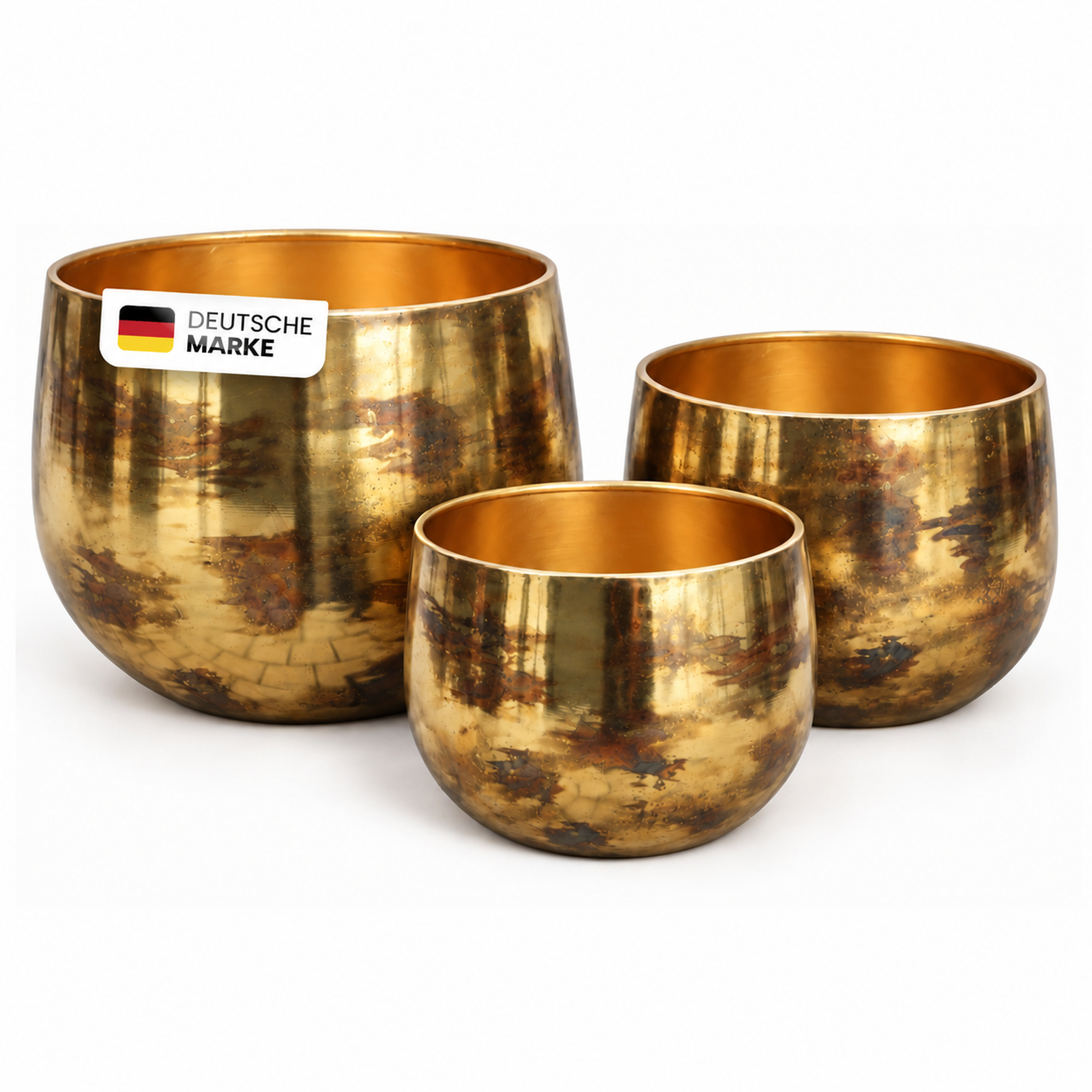 Image of Metal Plant Pots, Set Of 3, Gold-colored, Decorative Flower Pots For Plants, Stylish Planters For Living Room, Balcony & Home