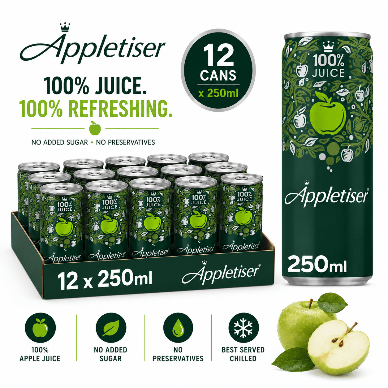TEMU Appletiser Cans Sparkling Juice Drink Pack Of 12 X 250ml