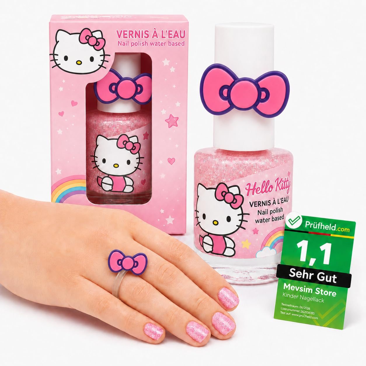 Image of Hello Kitty Kids Nail Polish – Water-based Nail Polish 9 Ml – Non-toxic, To Apply – Washable With Warm Water – Perfect For Girls