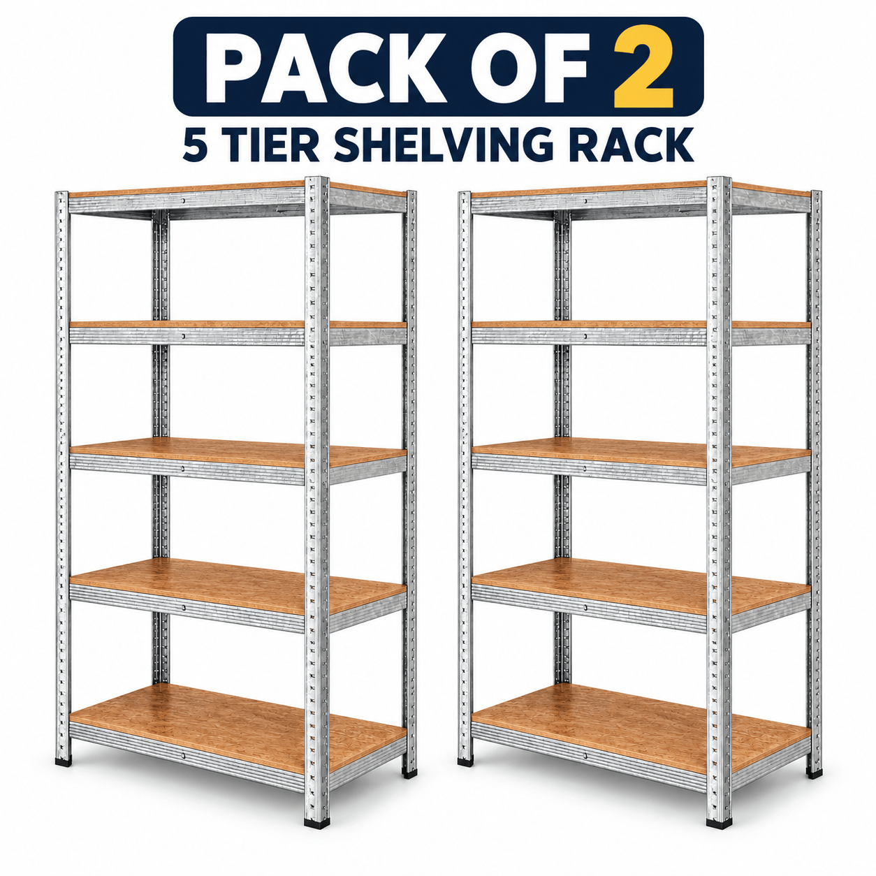 TEMU Heavy Duty 5 Tier Shelving Rack Units Pack Of 2 150cm X 70cm X 30cm Each, Silver Galvanised , Freestanding Metal Storage Shelves For Garage,