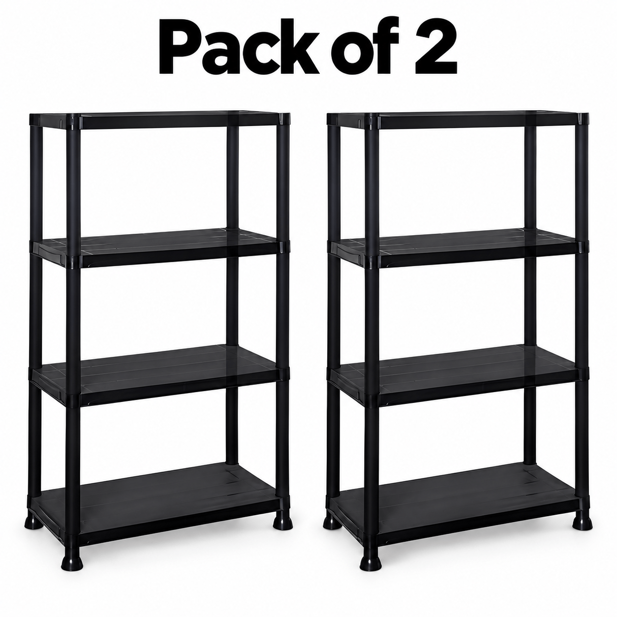 TEMU 4 Tier Plastic Shelf Shelving Rack, Black Freestanding Storage Unit 131 X 60cm With 8 Open Shelves For Garage, Utility Room, Laundry, Hallway,