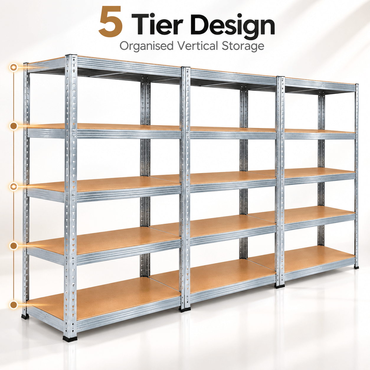 TEMU Heavy Duty 5 Tier Shelving Rack Units, 150 X 70 X 30cm Each, Silver Galvanised , Freestanding Metal Storage Shelves For Garages, , Warehouse,