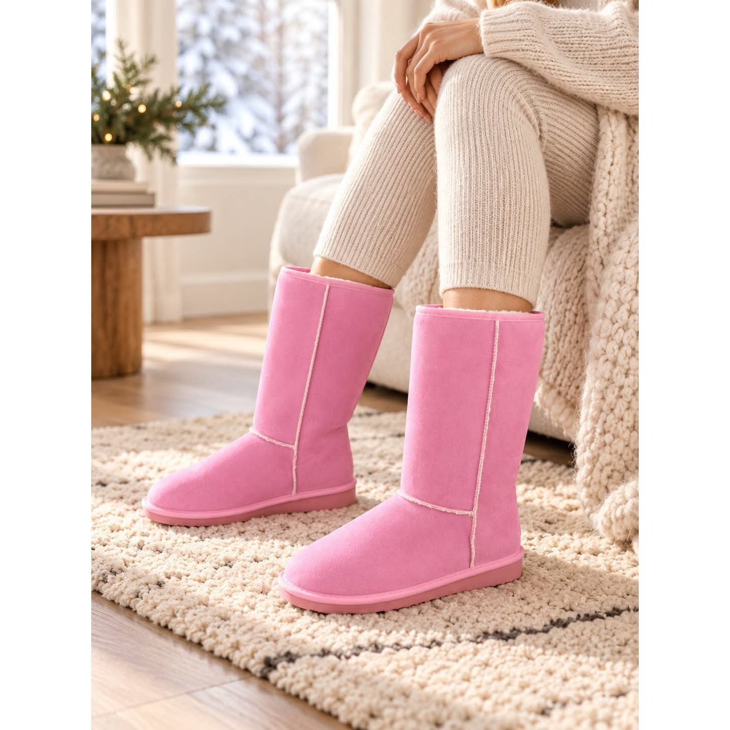 Image of Women's Winter Snow Boots High Mukluki Insulated Warm Comfortable Flat Sole Shoes In Pink, Purple, Zebra, Blue, Sizes 38, 39, 40